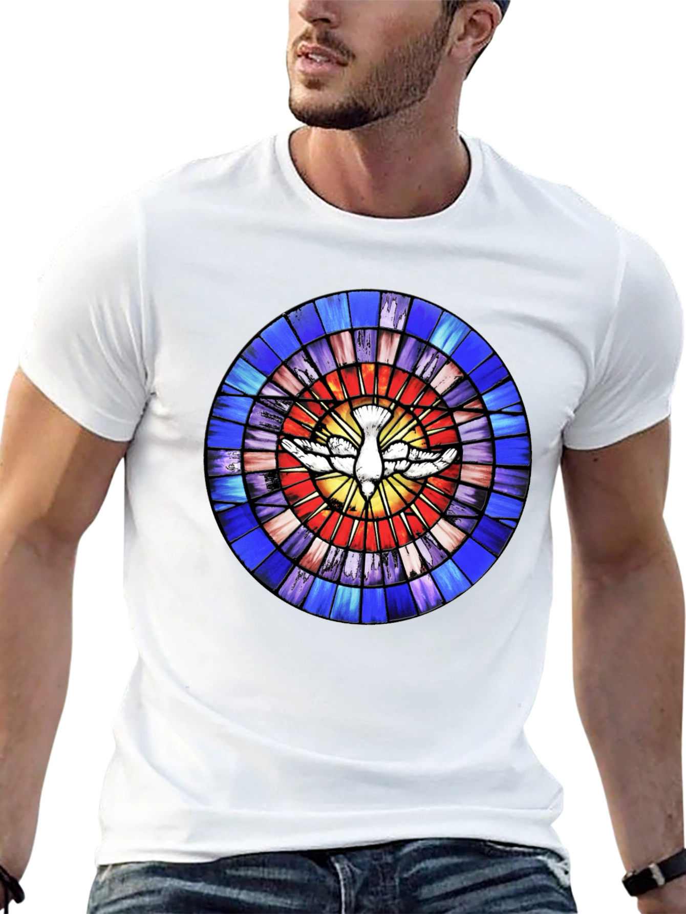 Stained Glass Dove Graphic Tee - Unique Design