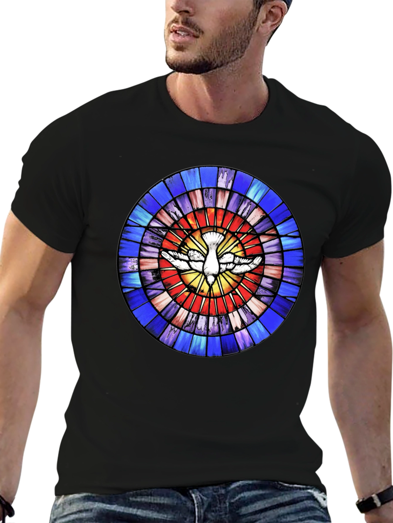 Stained Glass Dove Graphic Tee - Unique Design