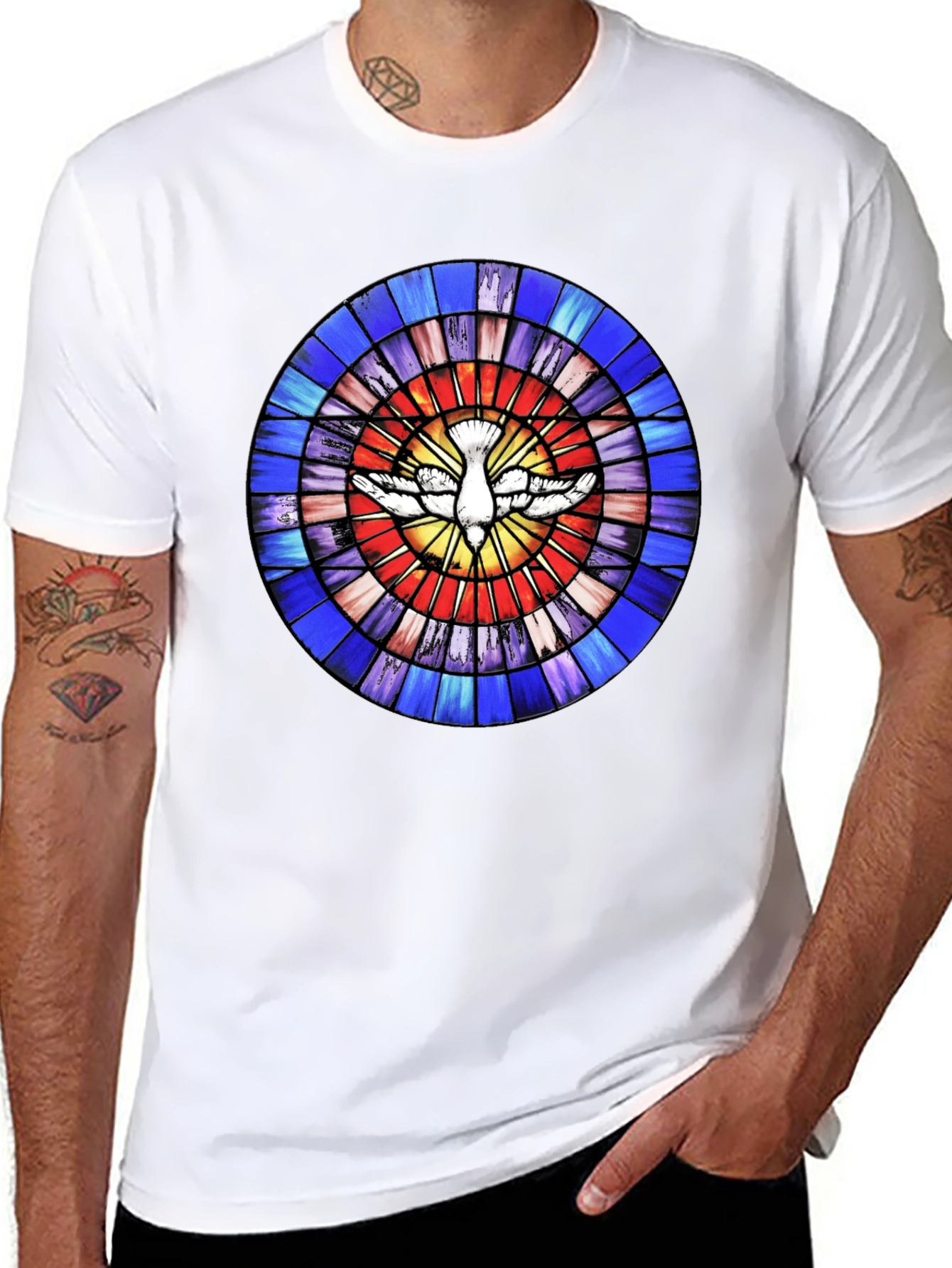 Stained Glass Dove Graphic Tee - Unique Design