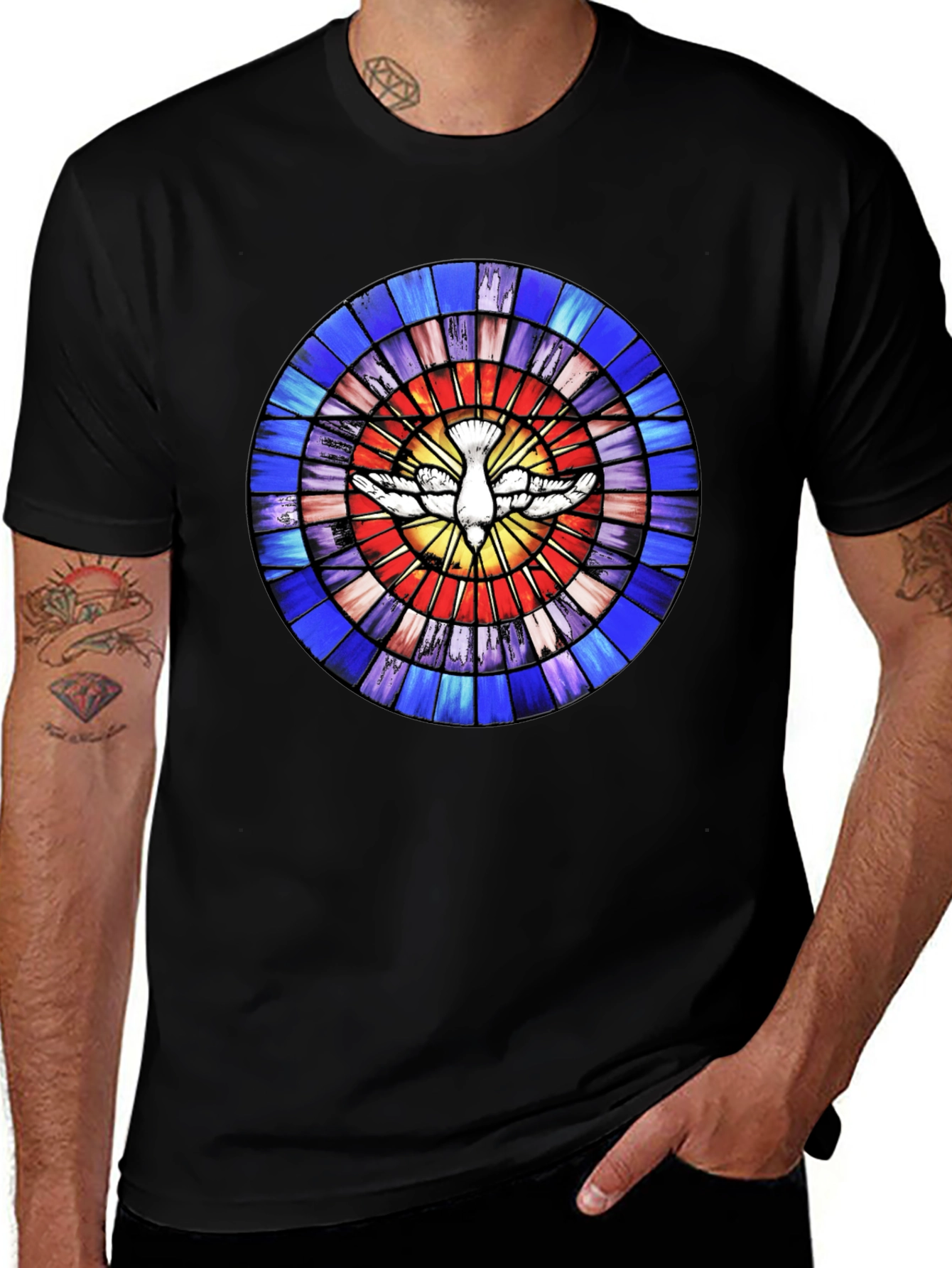 Stained Glass Dove Graphic Tee - Unique Design