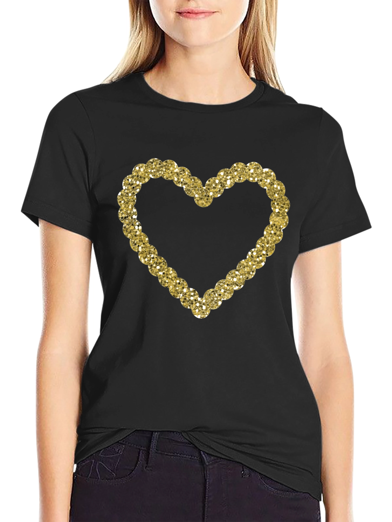 Sparkling Heart Graphic Black T-Shirt