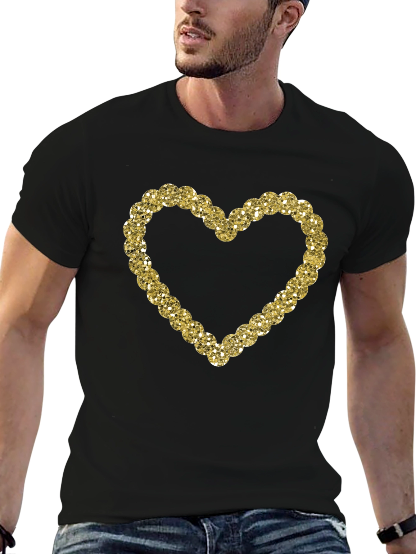 Sparkling Heart Graphic Black T-Shirt