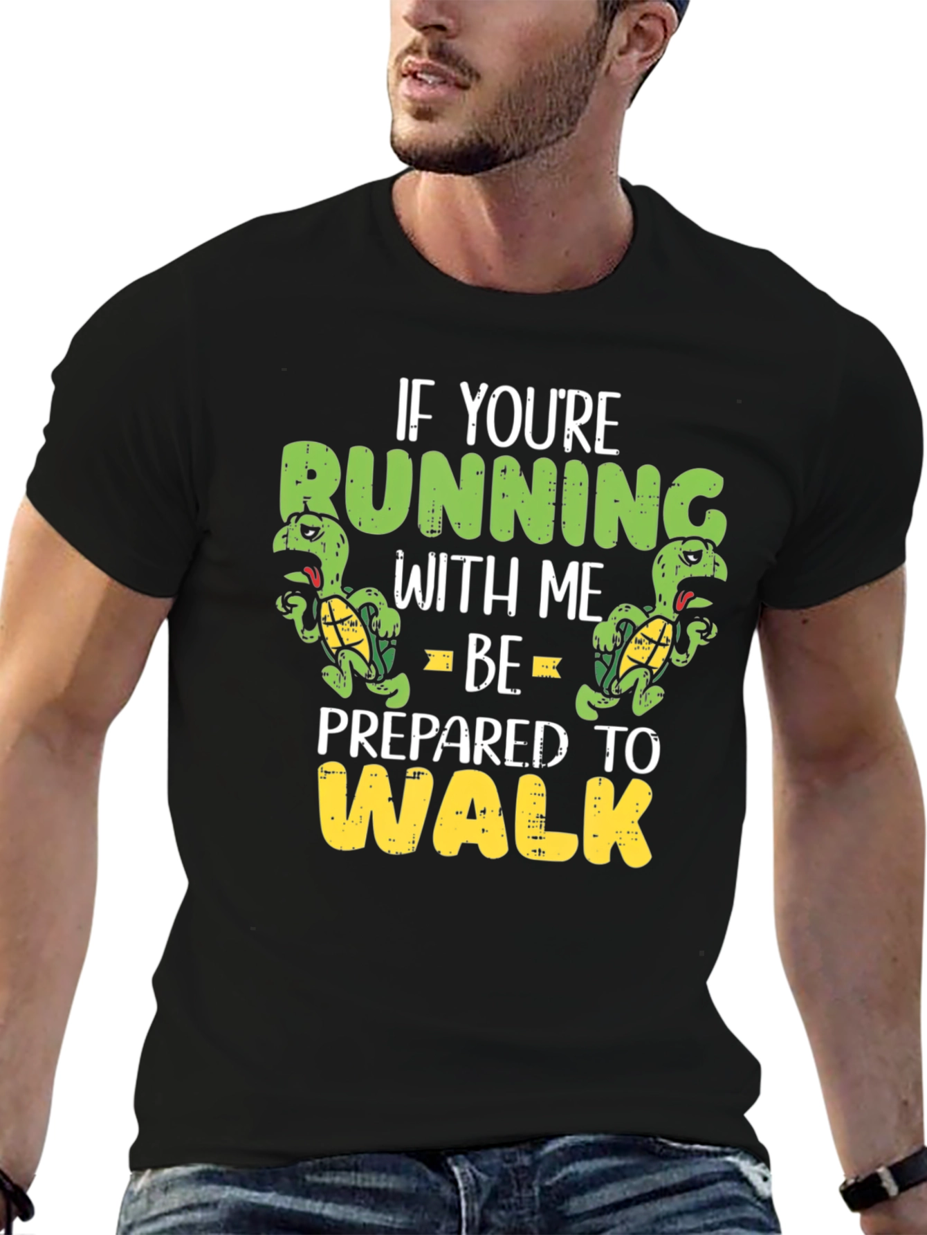 Funny Running Turtle Graphic T-Shirt