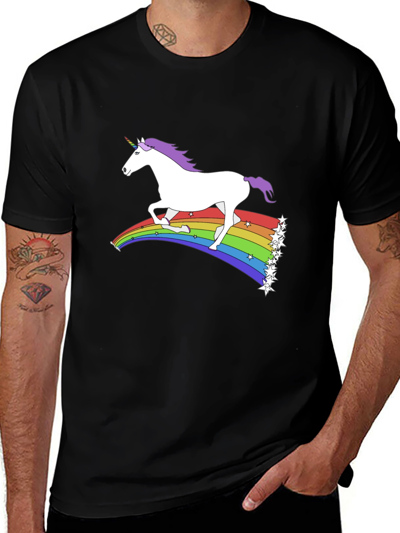Unicorn Rainbow Graphic Tee - Black