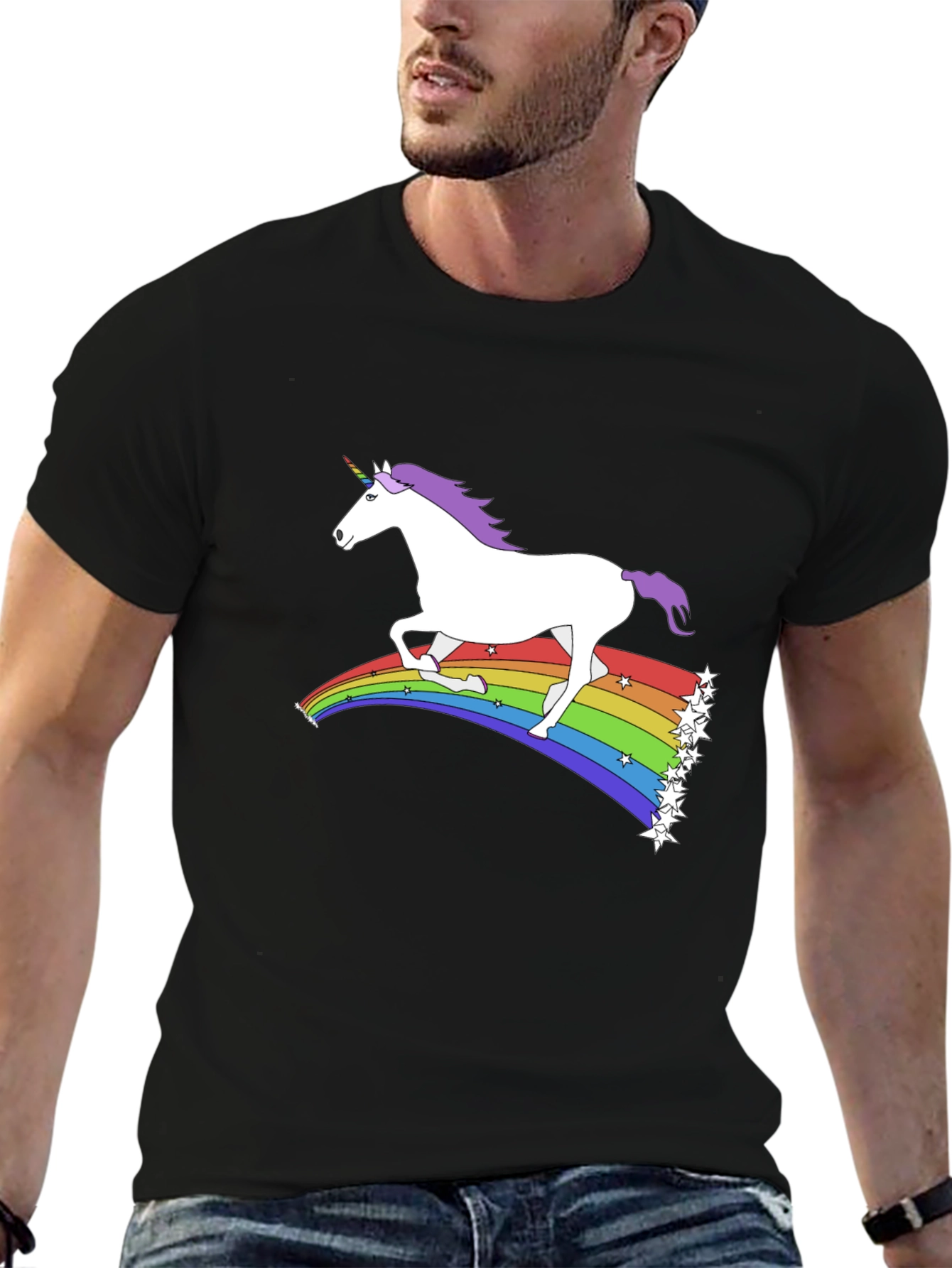 Unicorn Rainbow Graphic Tee - Black