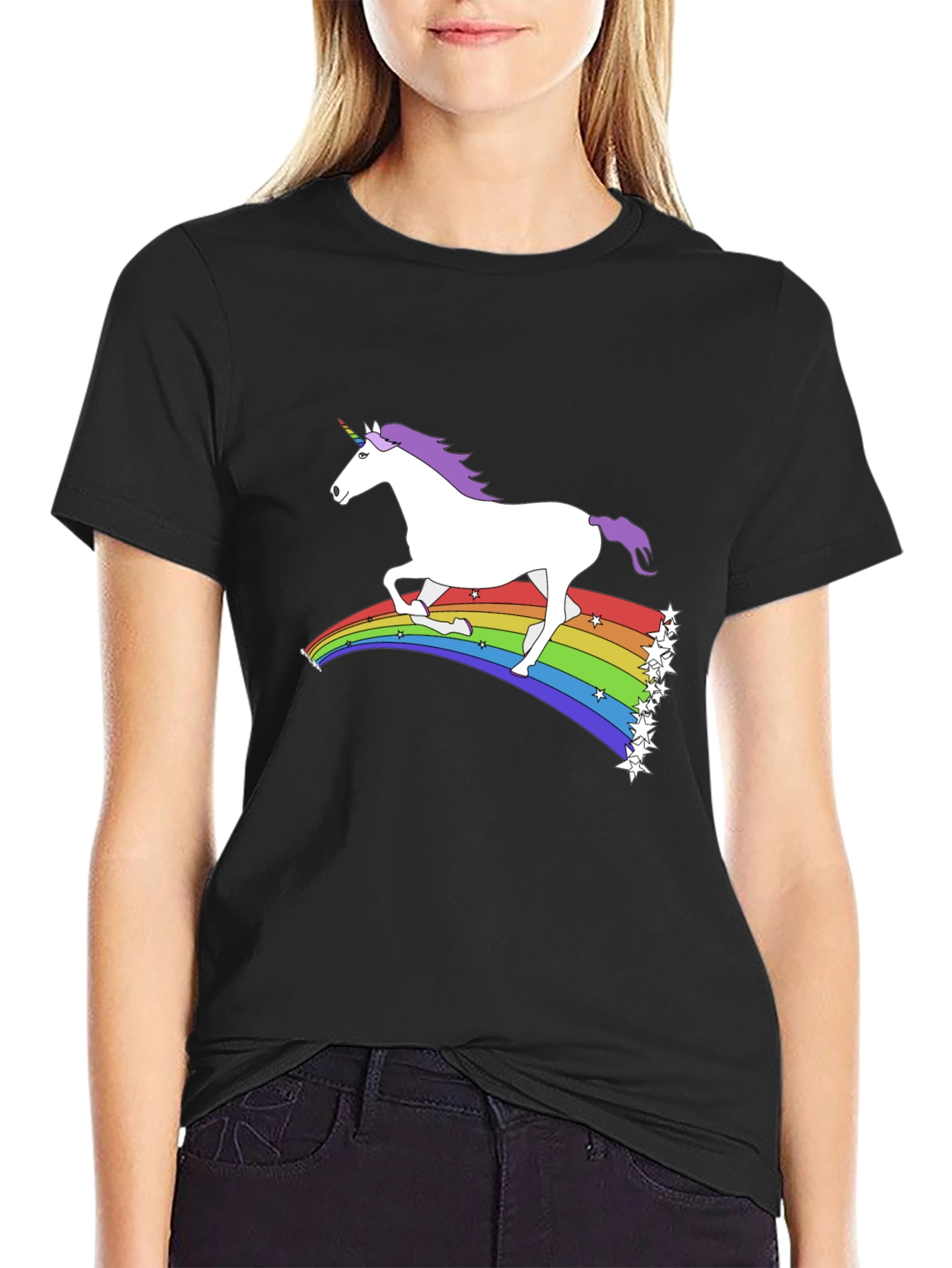 Unicorn Rainbow Graphic Tee - Black