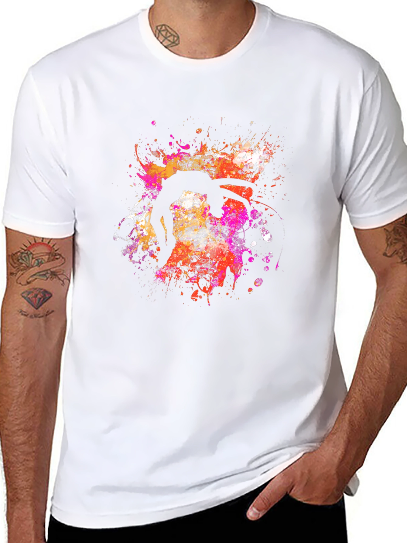 Abstract Acrobat T-Shirt Black Crew Neck Artsy Design