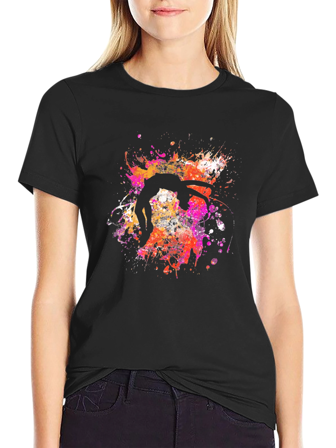Abstract Acrobat T-Shirt Black Crew Neck Artsy Design