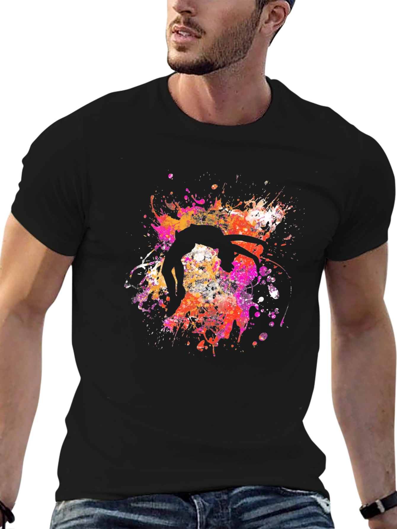 Abstract Acrobat T-Shirt Black Crew Neck Artsy Design