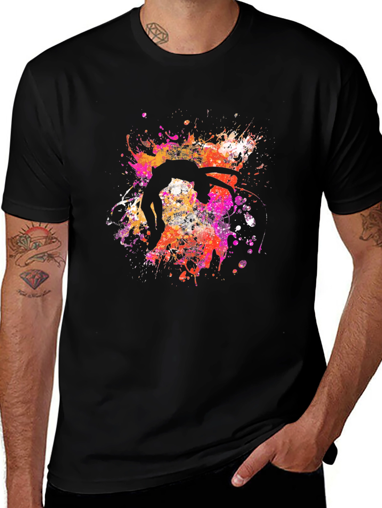 Abstract Acrobat T-Shirt Black Crew Neck Artsy Design