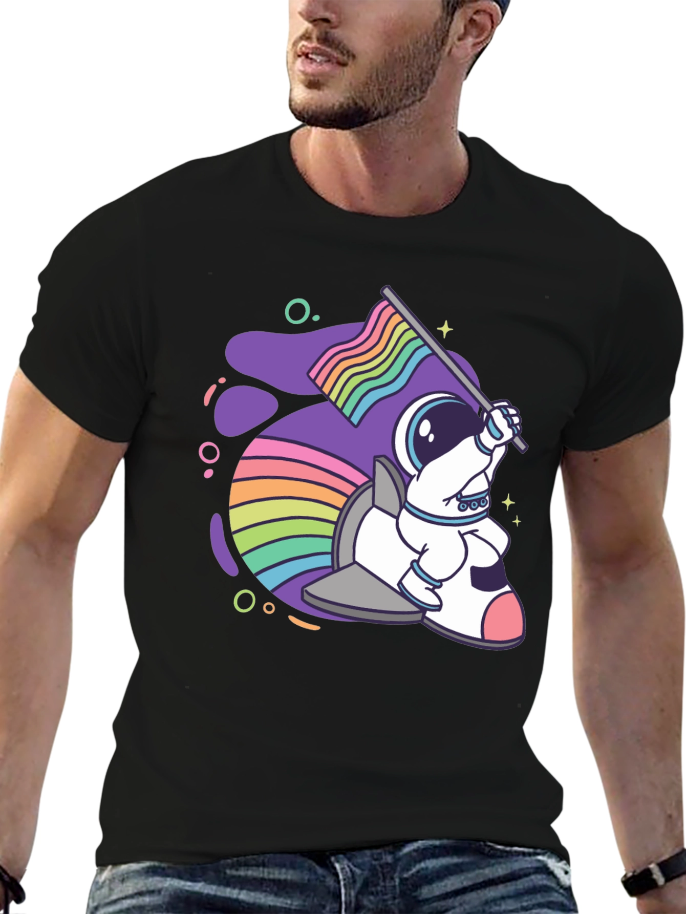 Astronaut Rainbow Rocket T-Shirt