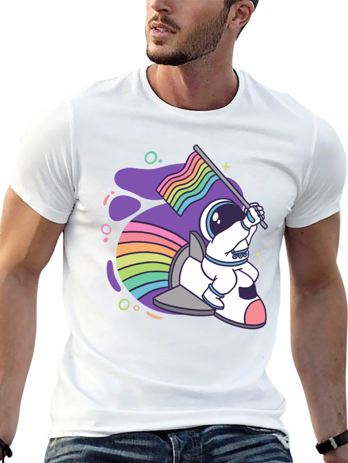 Astronaut Rainbow Rocket T-Shirt