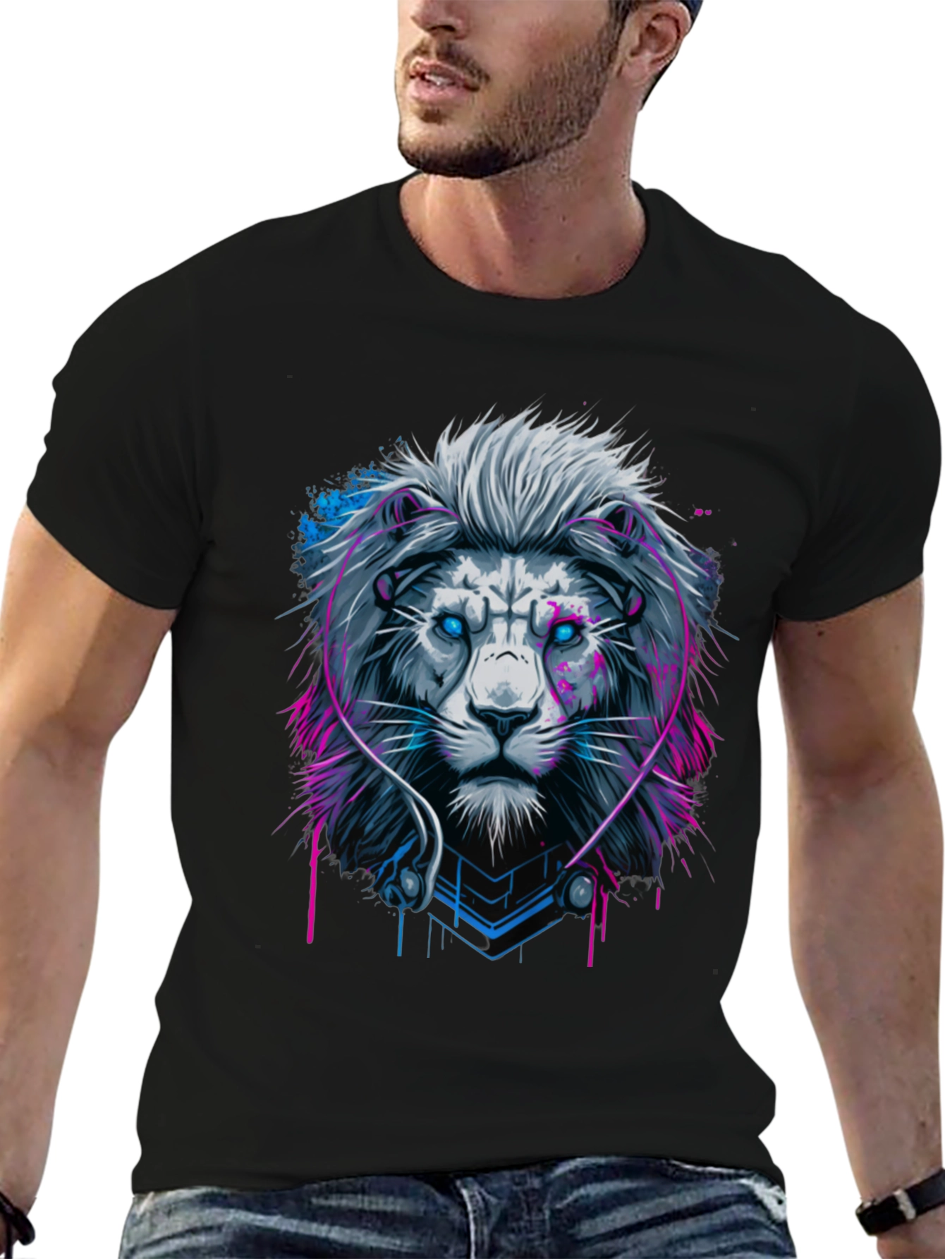 Lion Headphone Graphic Black Tee
