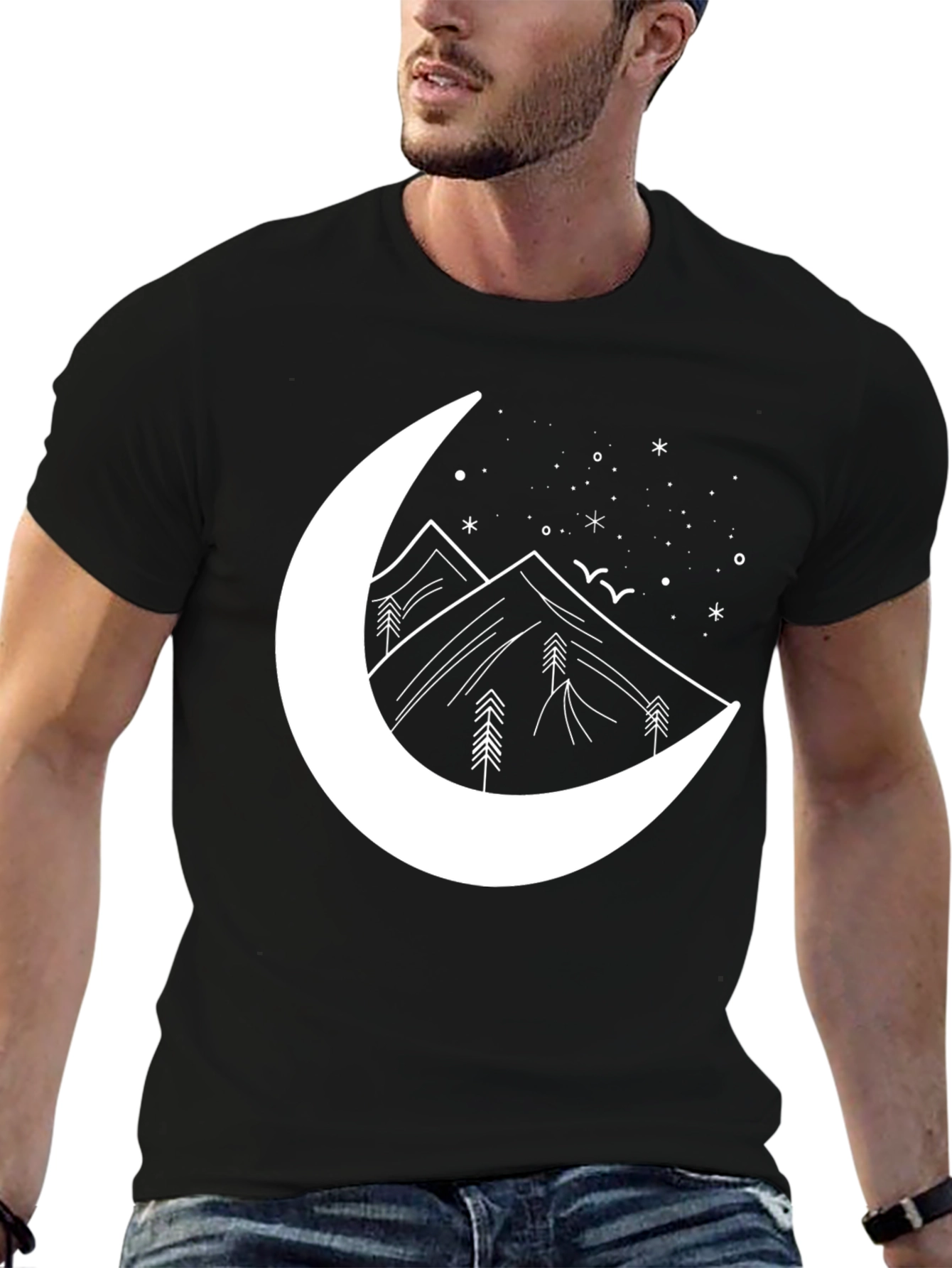 Moon & Mountains Graphic Tee - Black