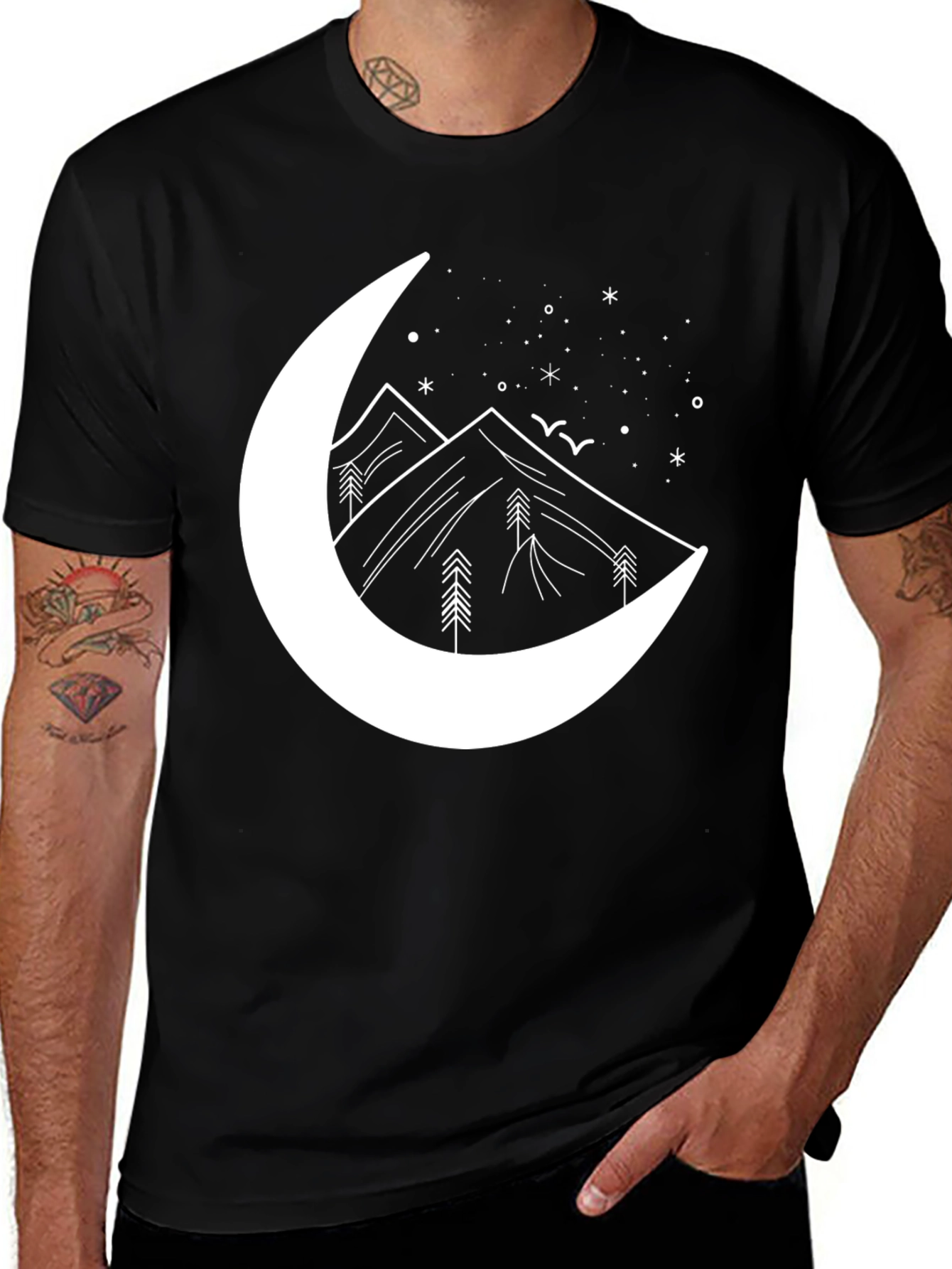 Moon & Mountains Graphic Tee - Black