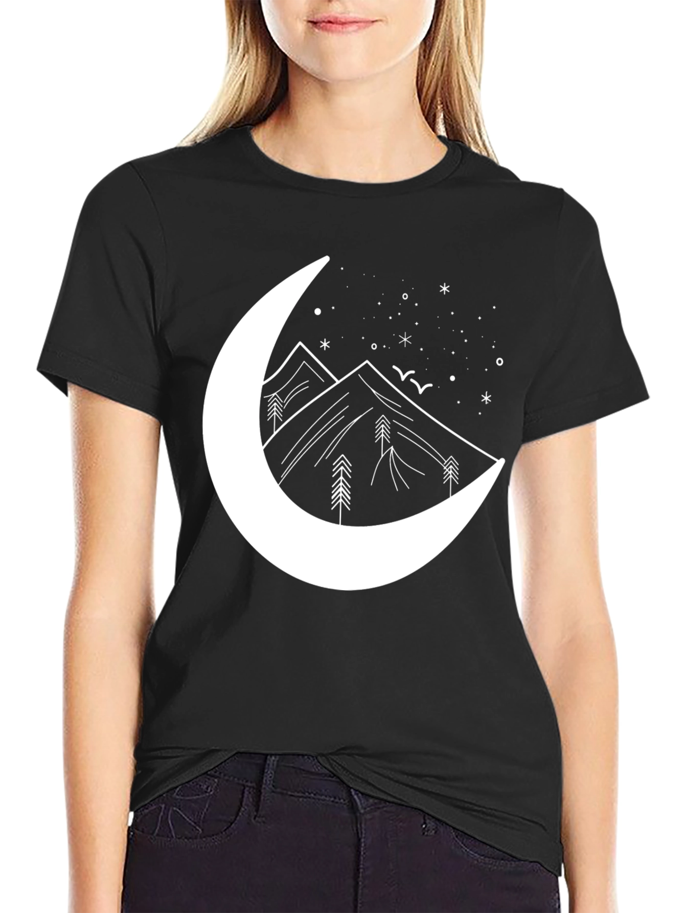 Moon & Mountains Graphic Tee - Black