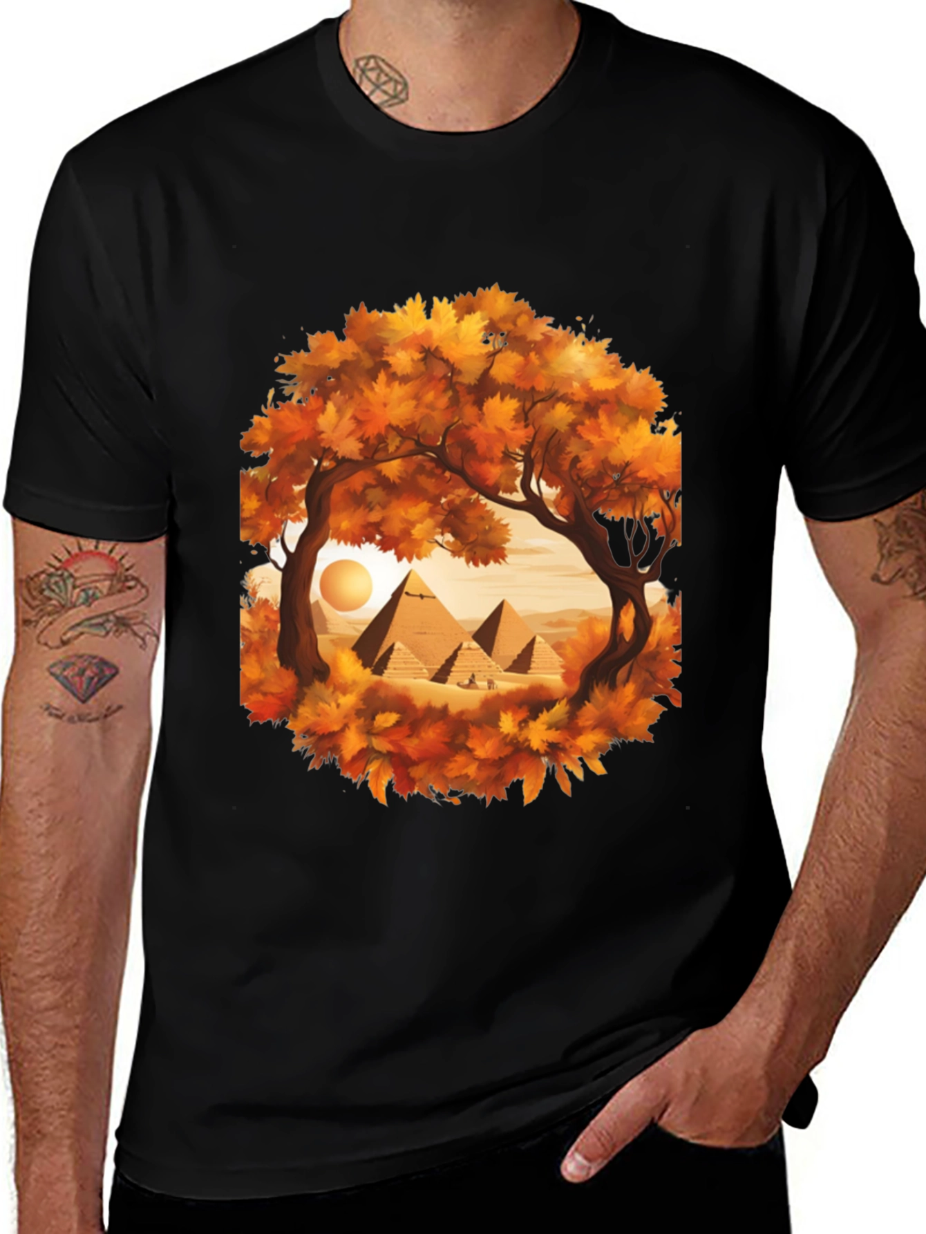 Egyptian Pyramid Graphic Tee - Autumn Trees