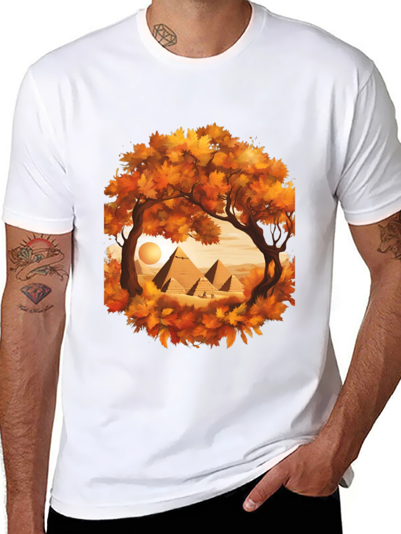 Egyptian Pyramid Graphic Tee - Autumn Trees