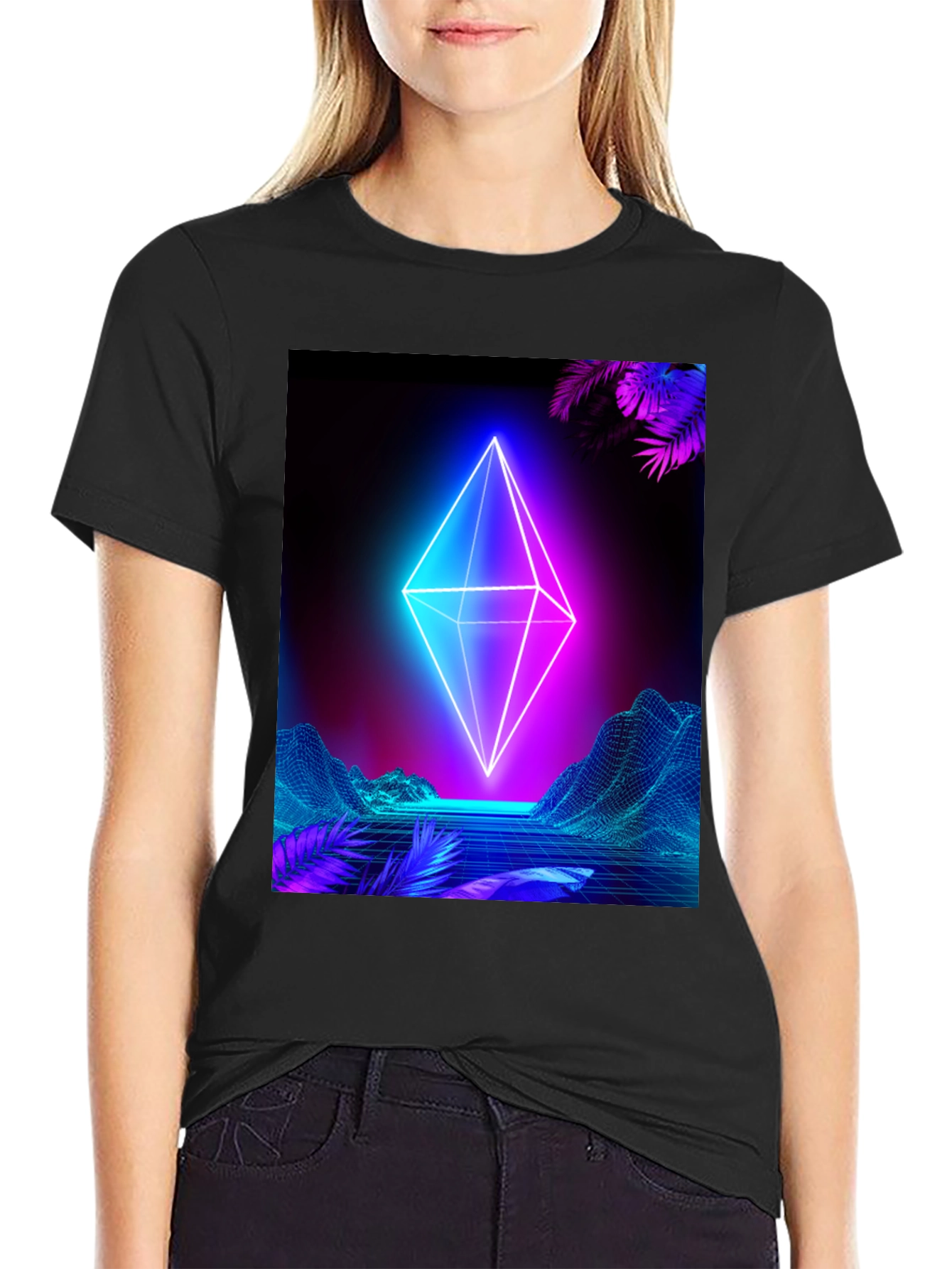 Neon Geometric T-Shirt - Cyberpunk Aesthetic