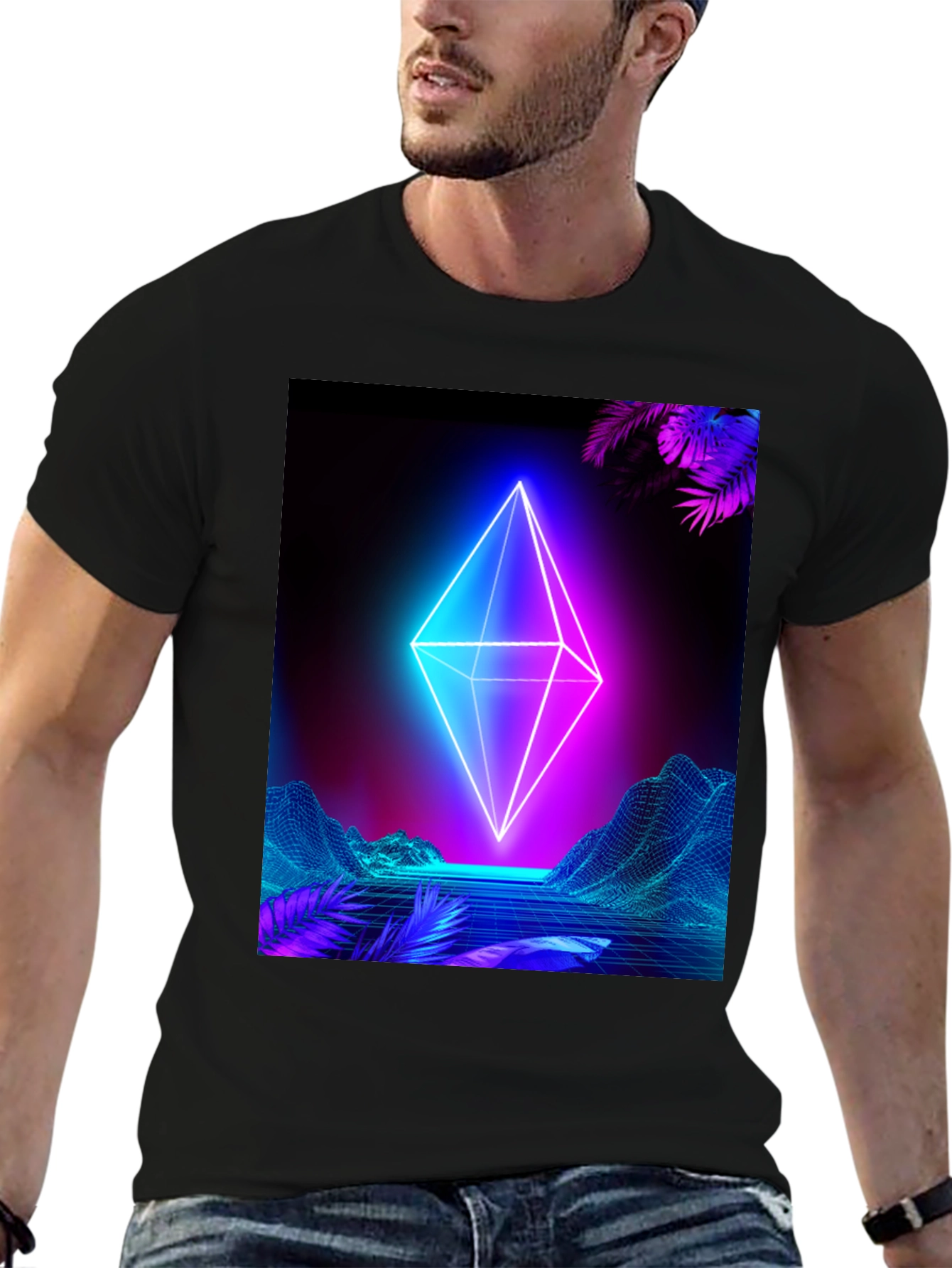 Neon Geometric T-Shirt - Cyberpunk Aesthetic