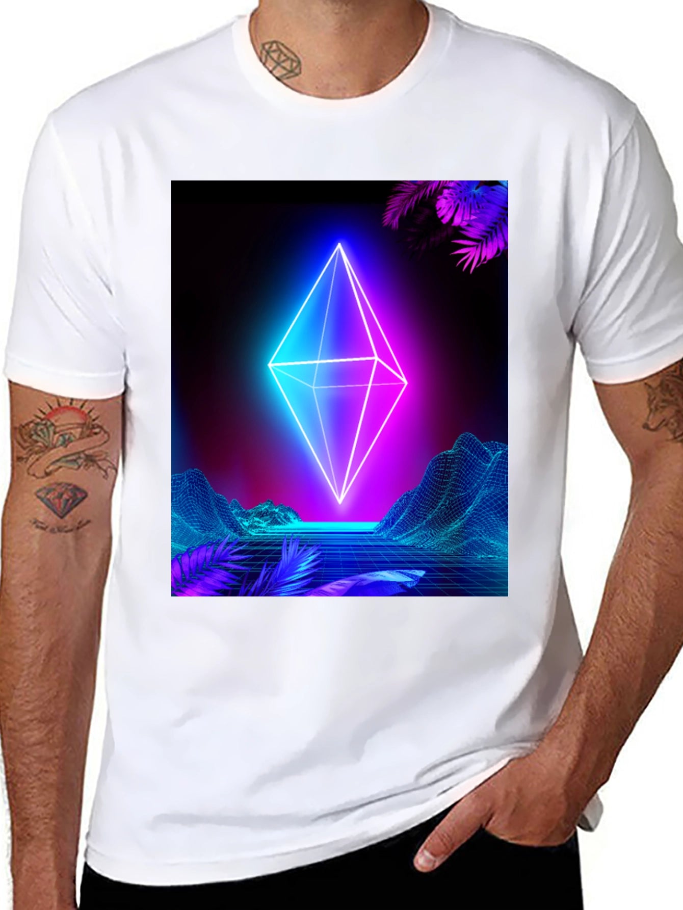 Neon Geometric T-Shirt - Cyberpunk Aesthetic