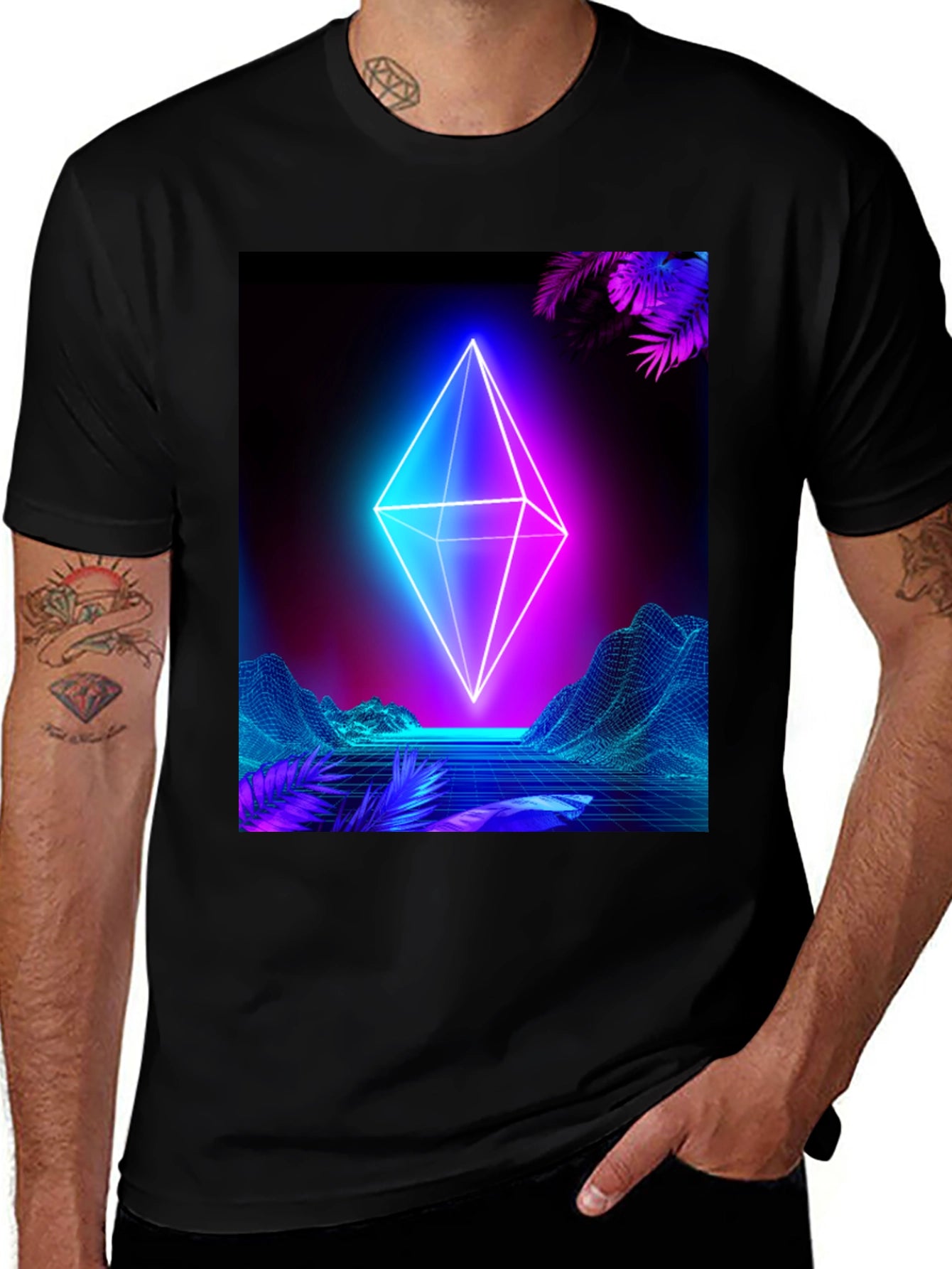 Neon Geometric T-Shirt - Cyberpunk Aesthetic