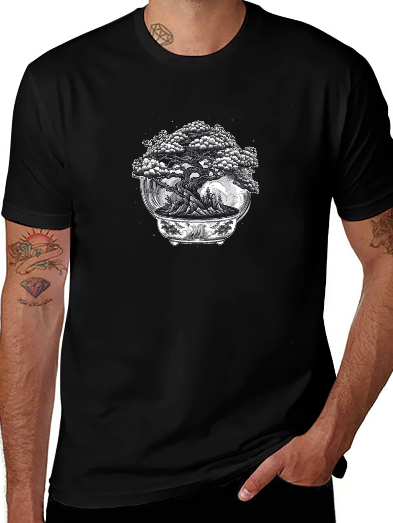 Bonsai Tree Graphic Black T-Shirt