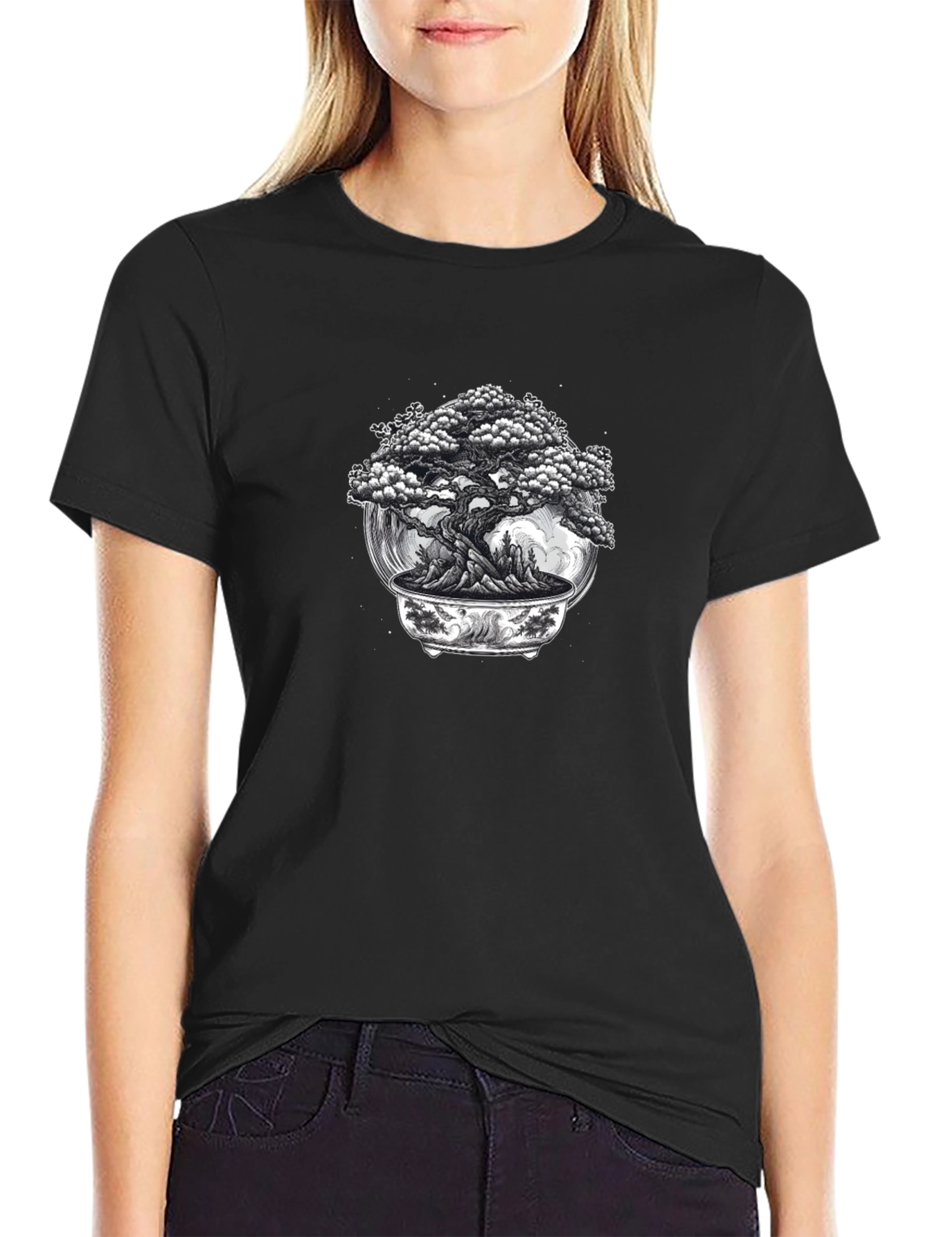 Bonsai Tree Graphic Black T-Shirt