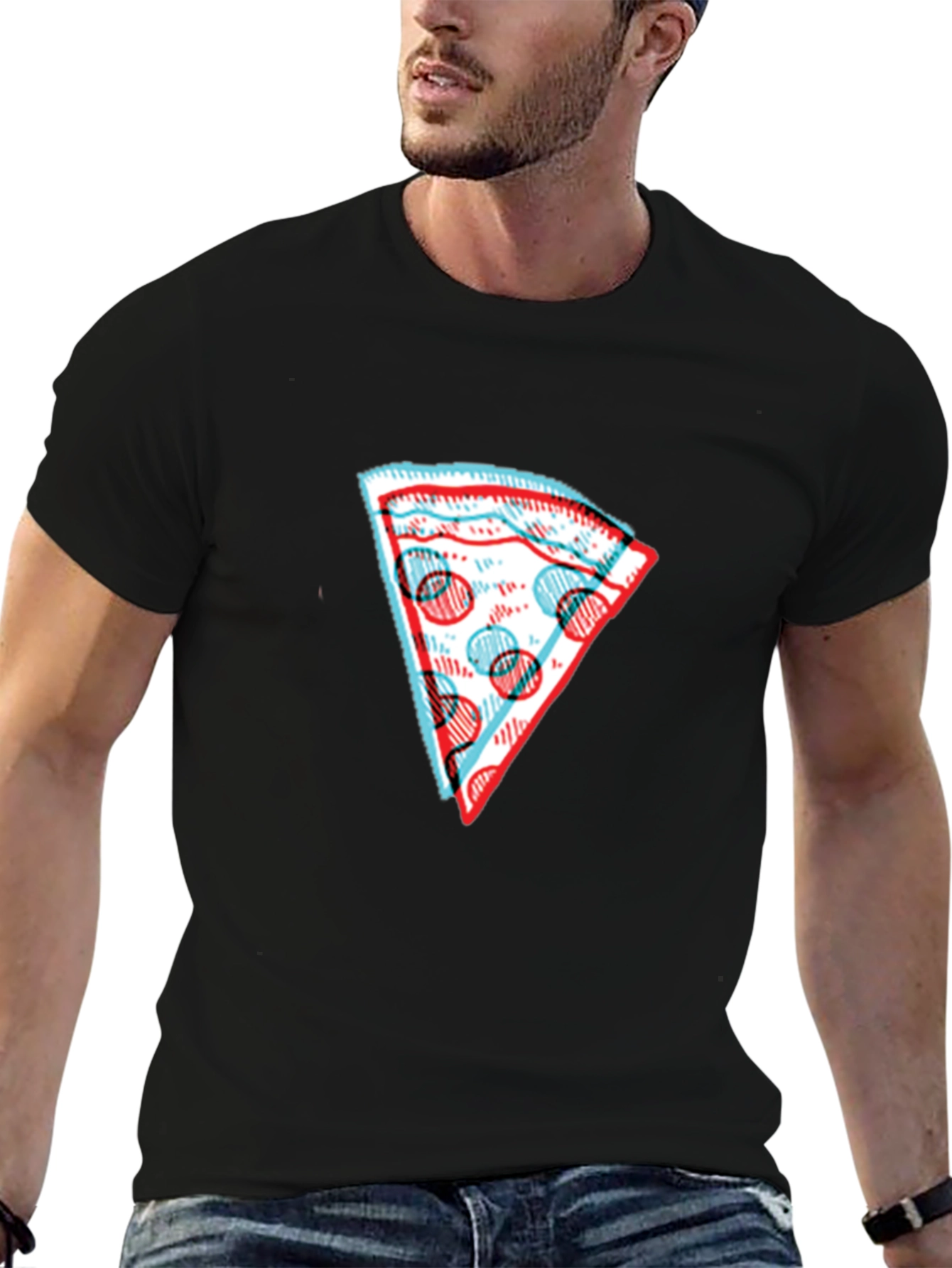Pizza Slice Graphic Tee - Stylish Mens Black T-Shirt