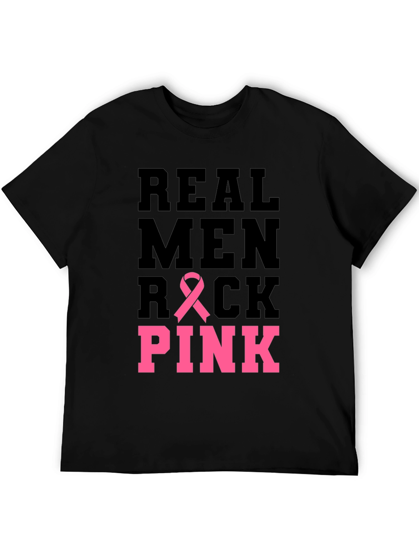 Real Men Rock Pink Breast Cancer Awareness T-Shirt