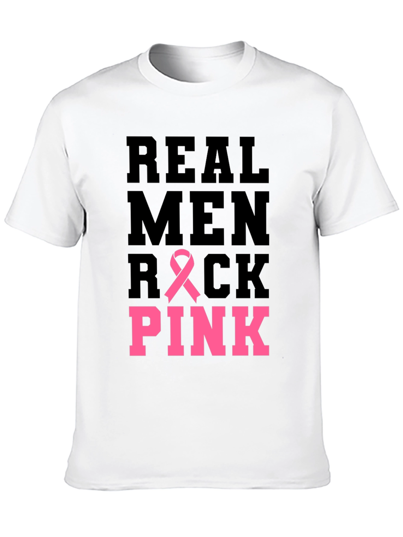 Real Men Rock Pink Breast Cancer Awareness T-Shirt