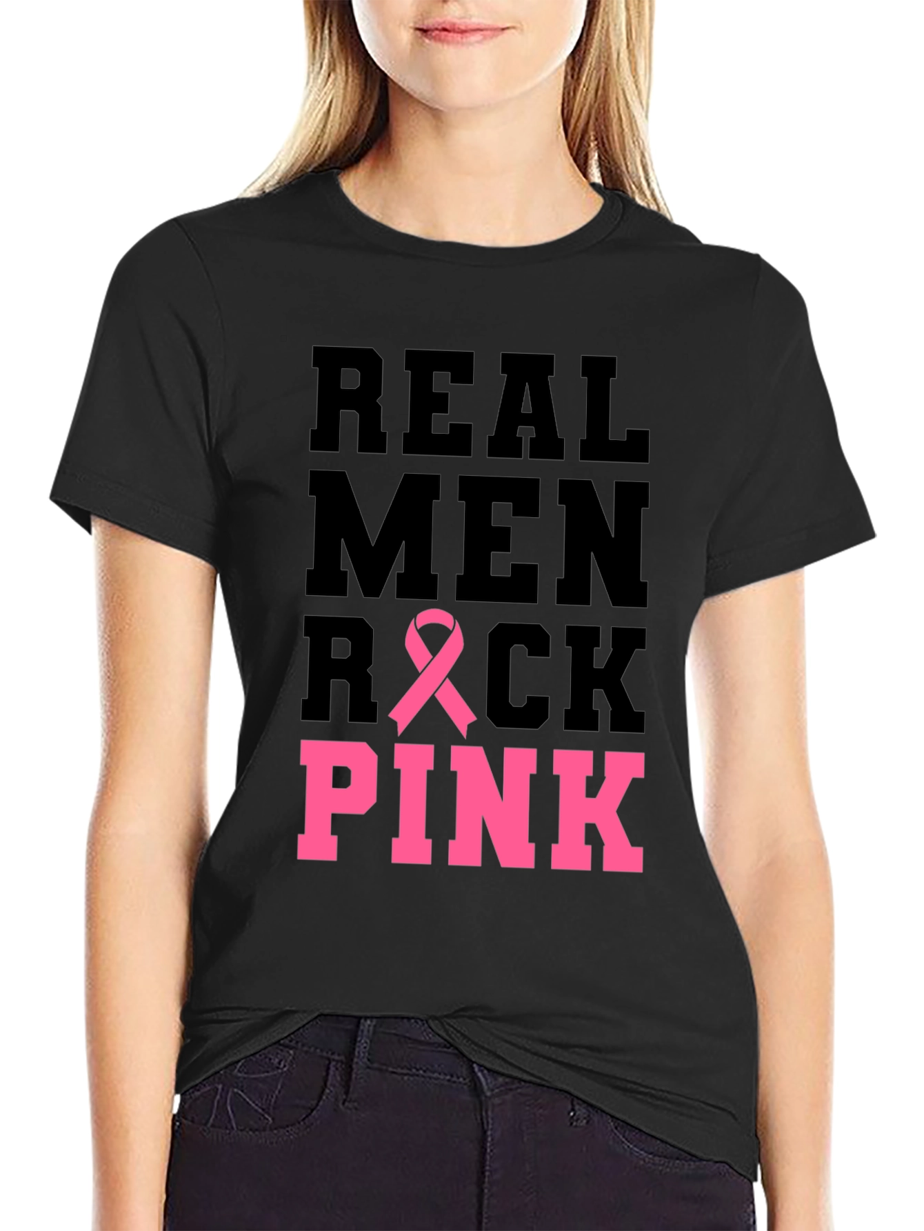 Real Men Rock Pink Breast Cancer Awareness T-Shirt