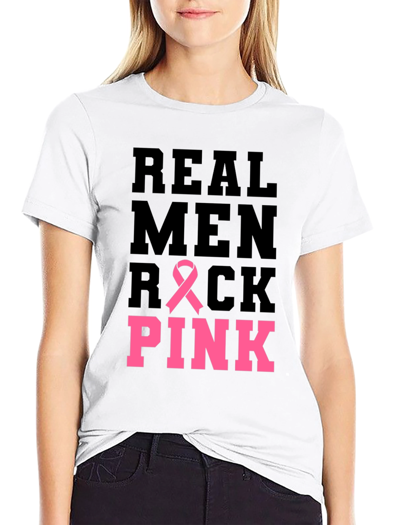 Real Men Rock Pink Breast Cancer Awareness T-Shirt