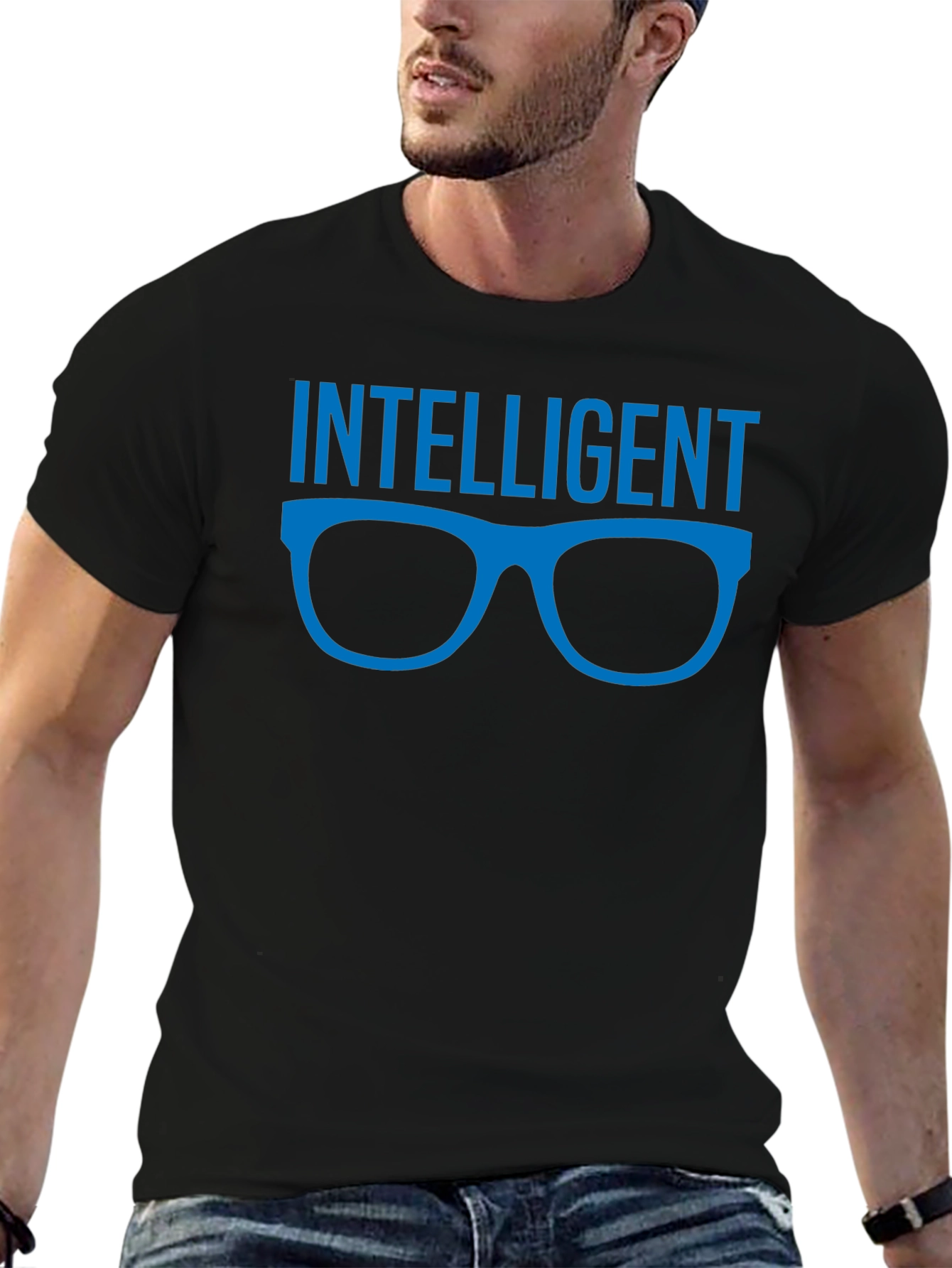 Intelligent Glasses Graphic Tee - Black Cotton T-Shirt
