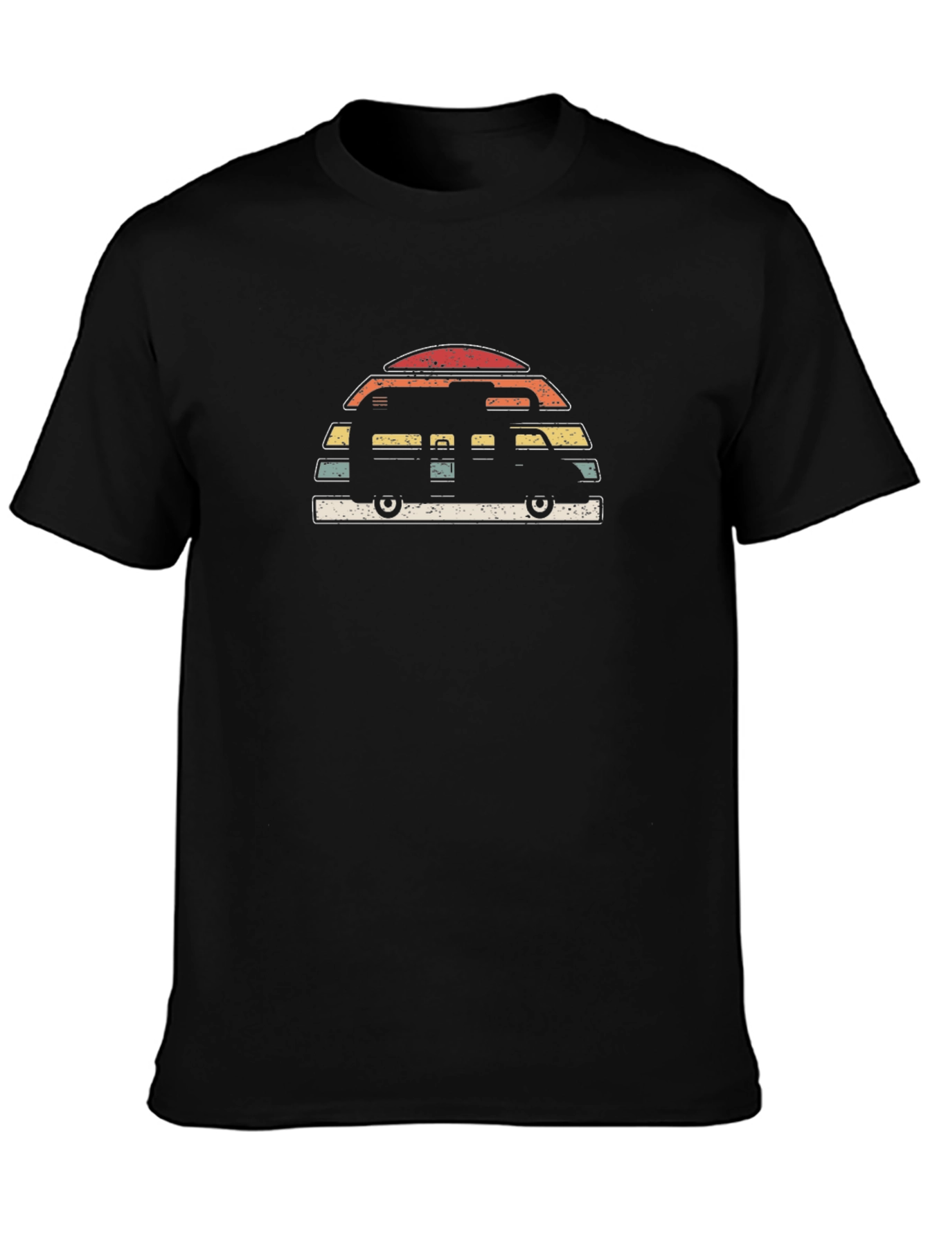 Retro Camper Van Graphic Tee - Black Cotton T-Shirt