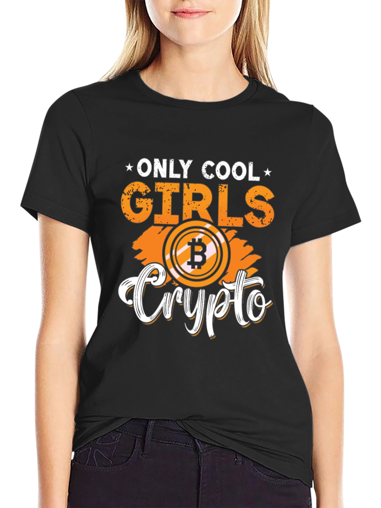 Only Cool Girls Crypto Bitcoin Black T-Shirt