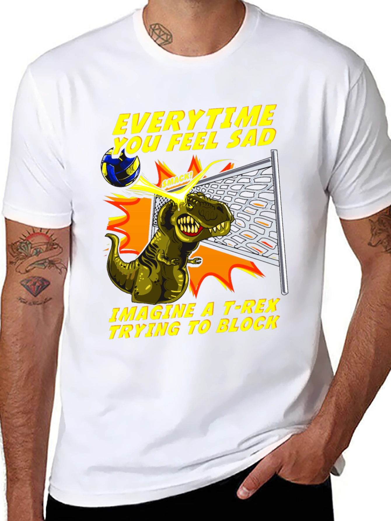 T-Rex Volleyball Block Humor Tee