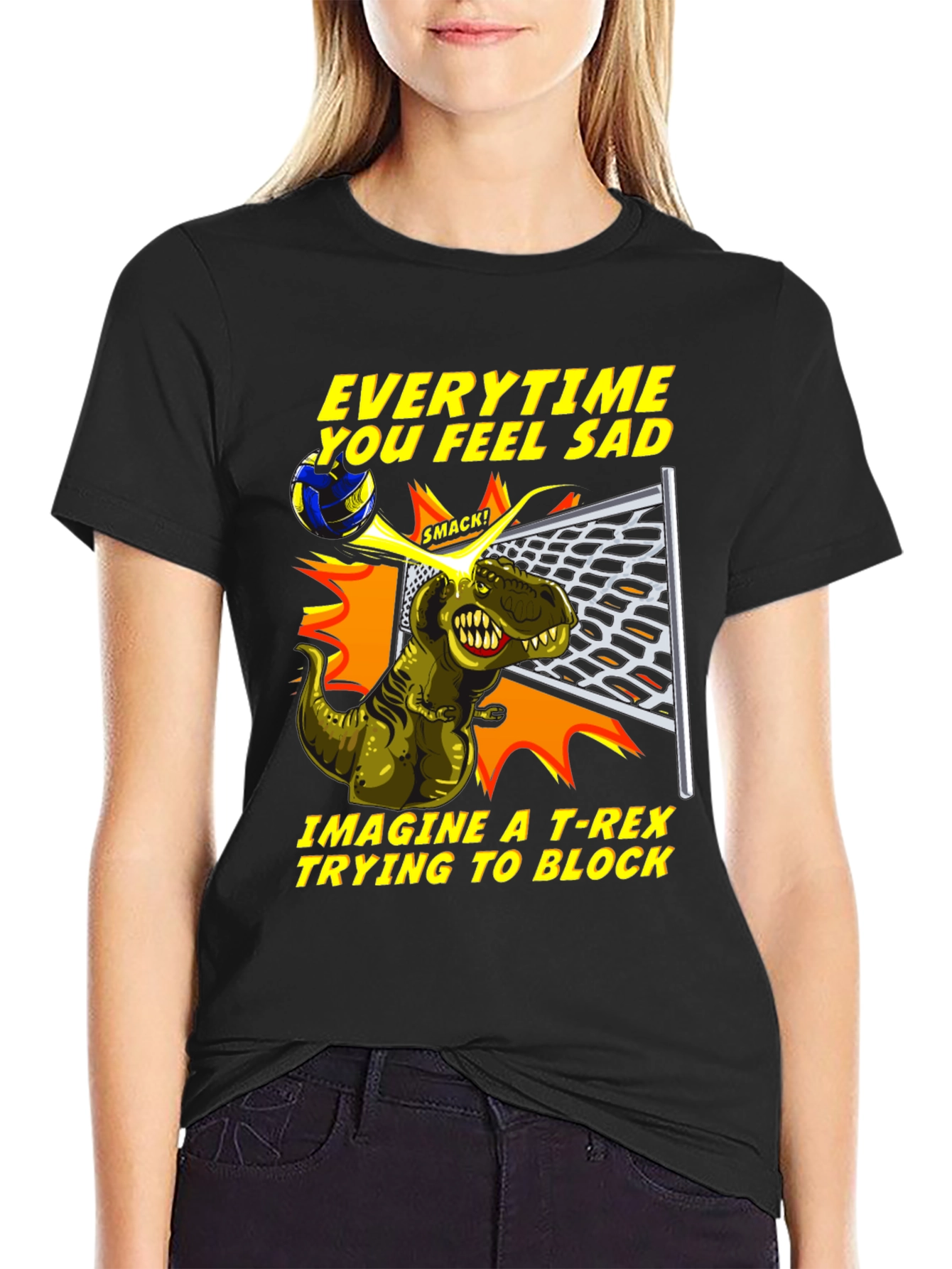 T-Rex Volleyball Block Humor Tee