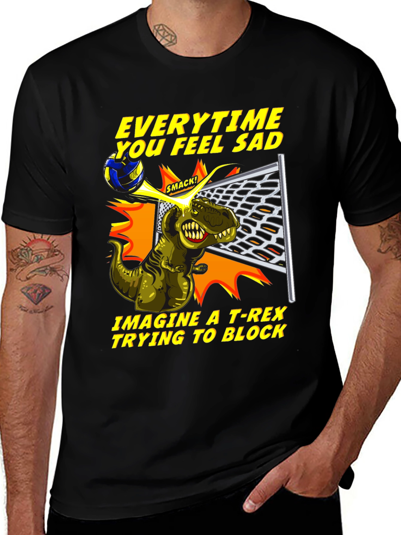 T-Rex Volleyball Block Humor Tee