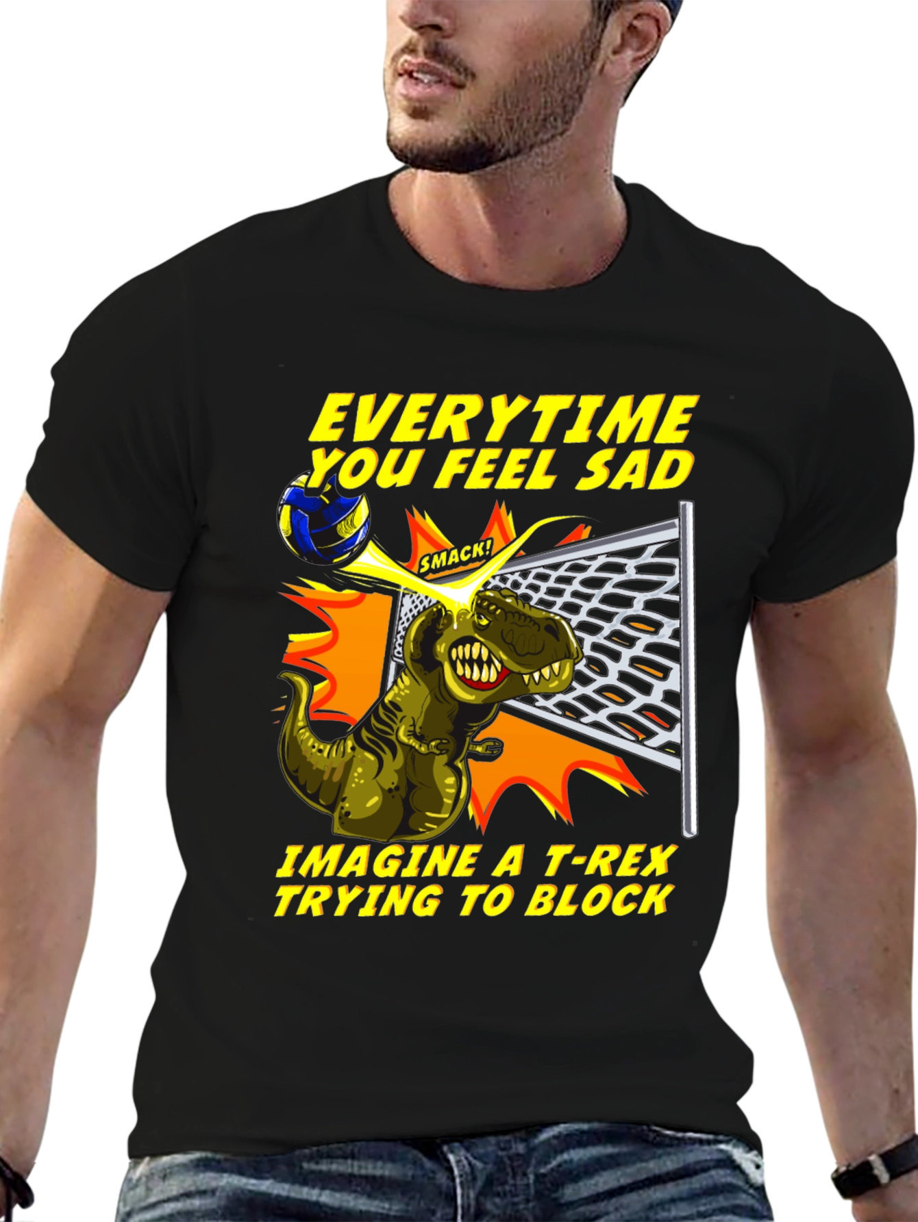 T-Rex Volleyball Block Humor Tee