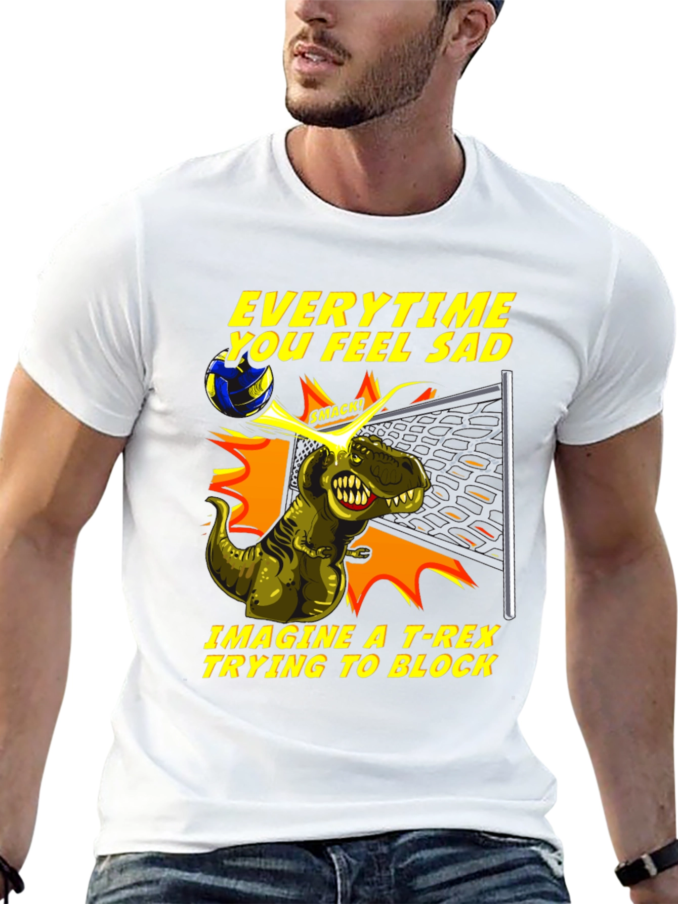 T-Rex Volleyball Block Humor Tee