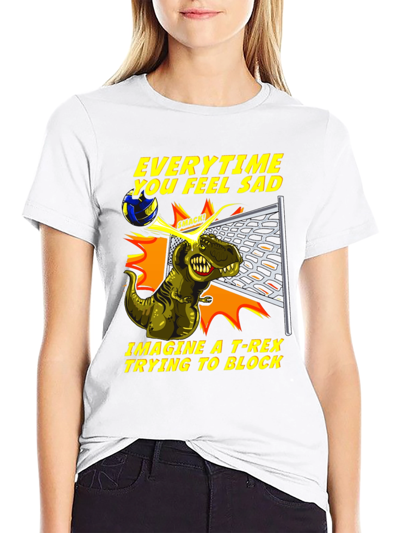 T-Rex Volleyball Block Humor Tee