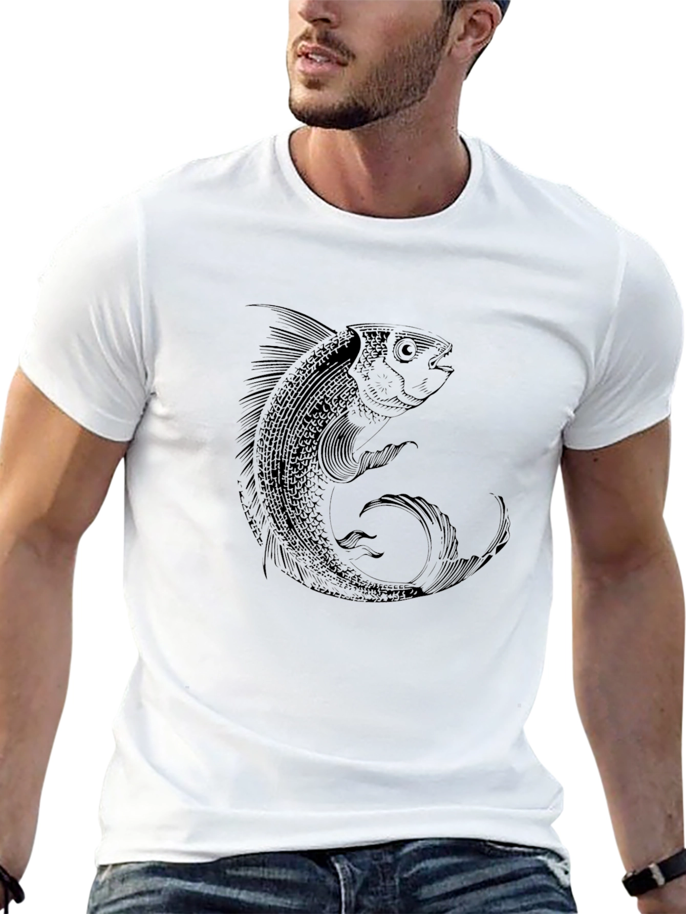 Mens Black Fish Graphic Tee