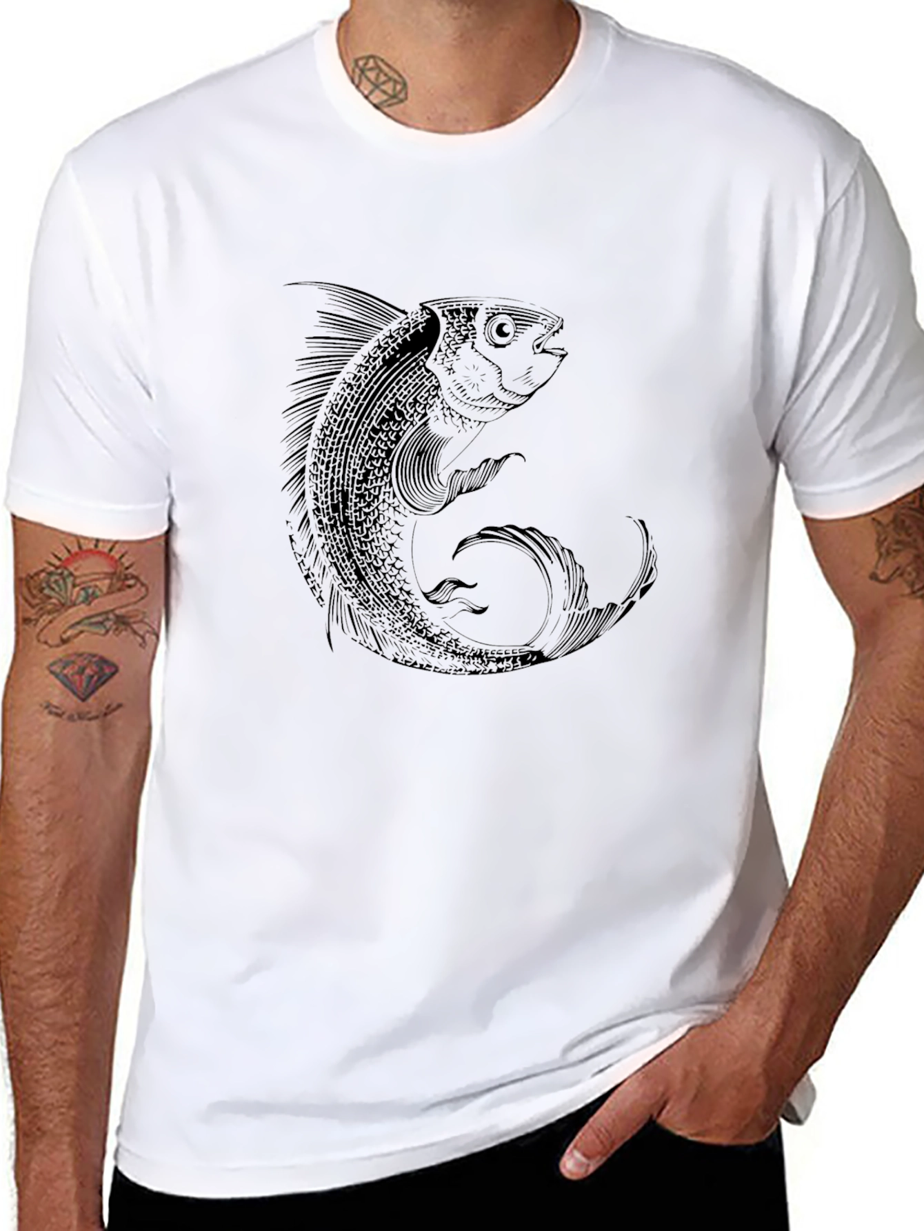 Mens Black Fish Graphic Tee