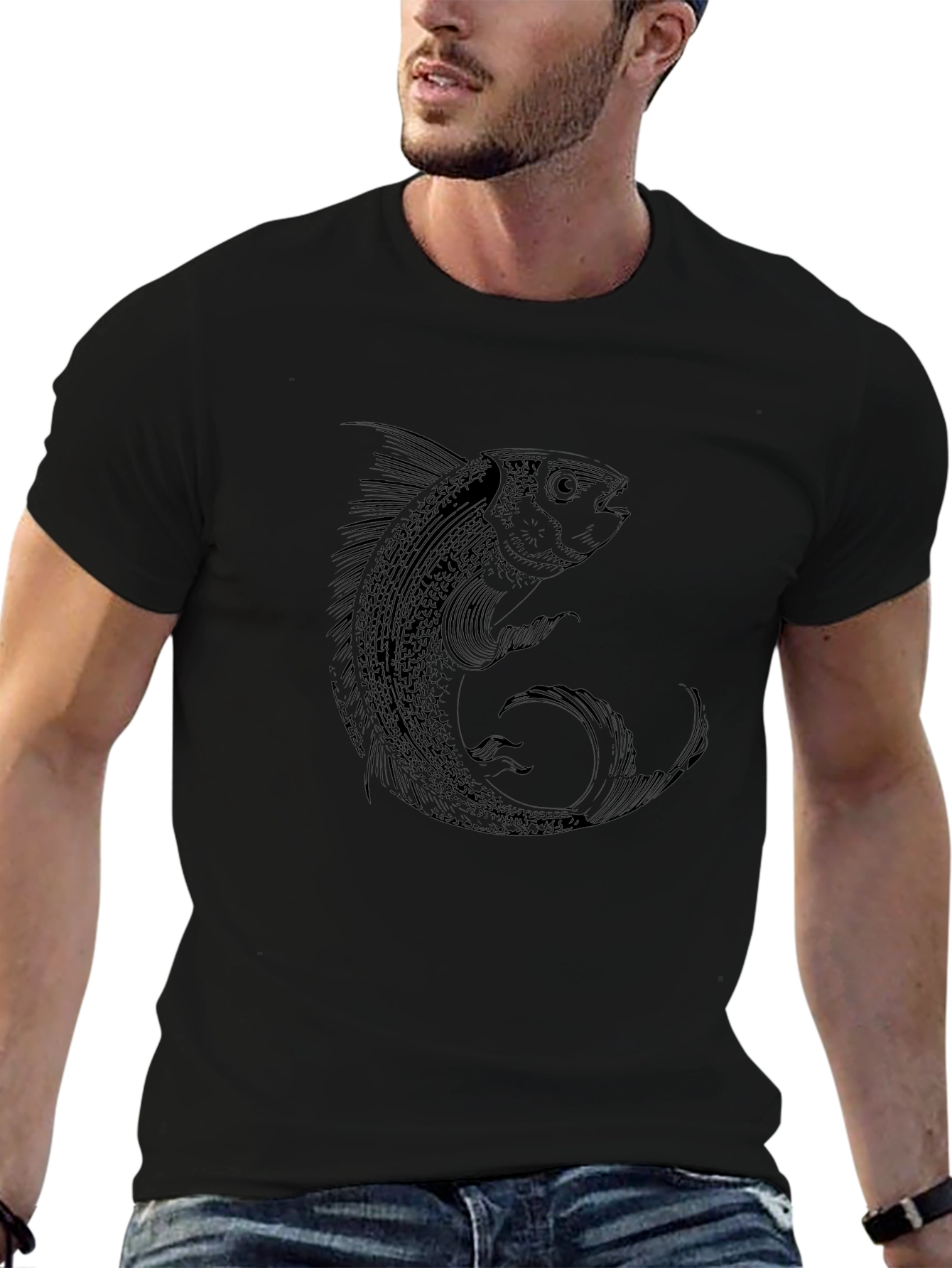 Mens Black Fish Graphic Tee