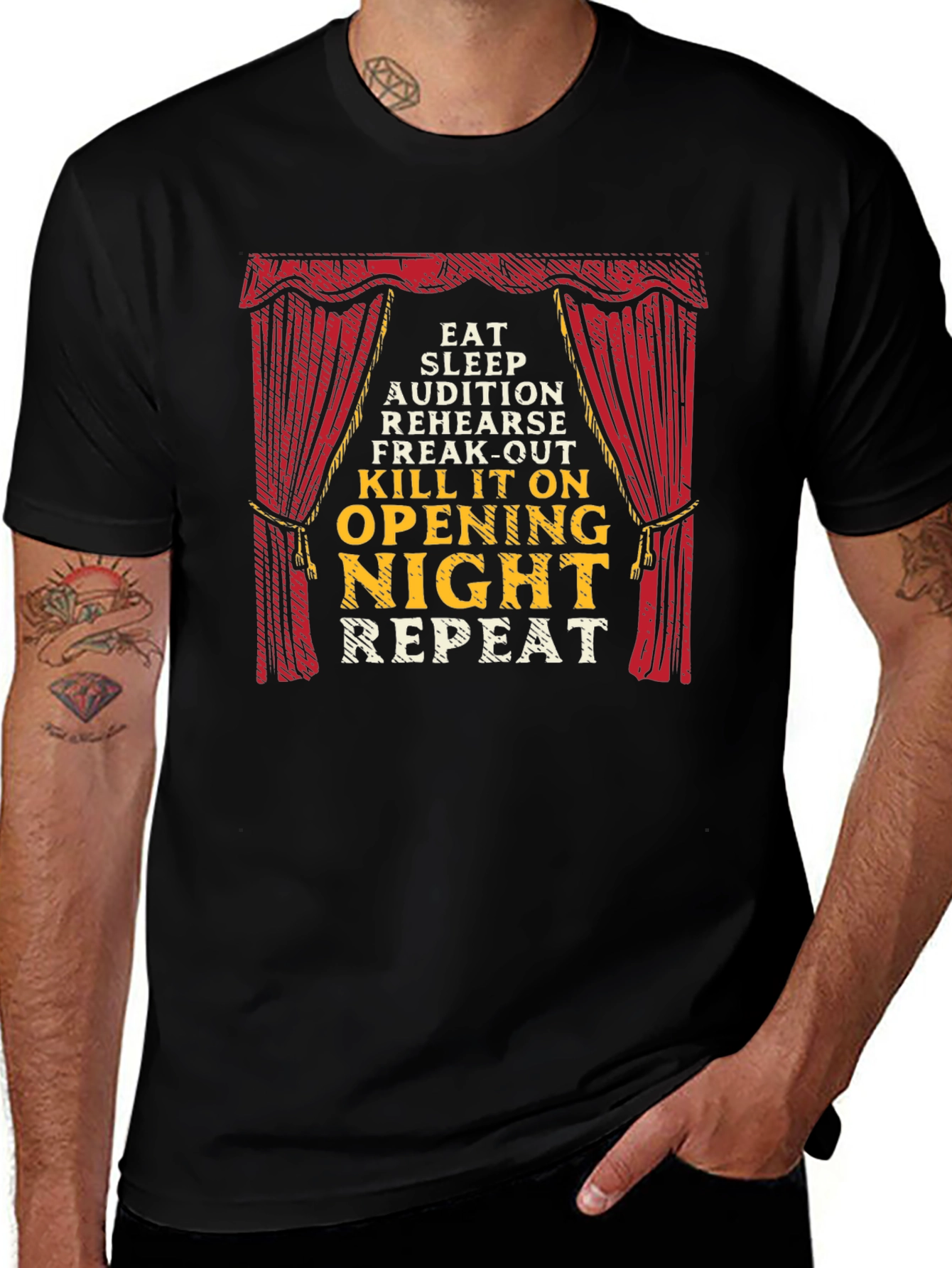 Theater Lover T-Shirt: Eat Sleep Opening Night Repeat