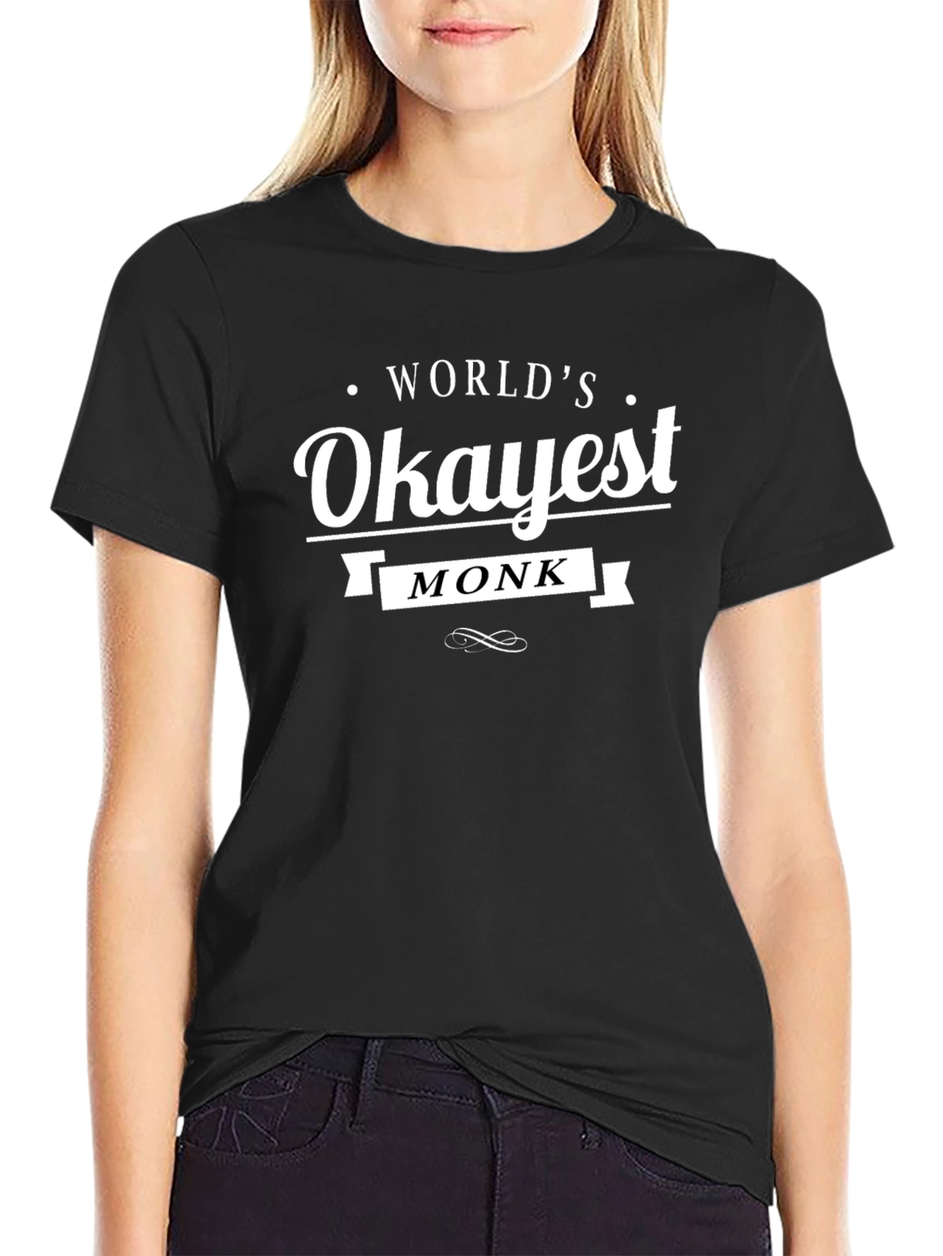Worlds Okayest Monk Funny Black T-Shirt