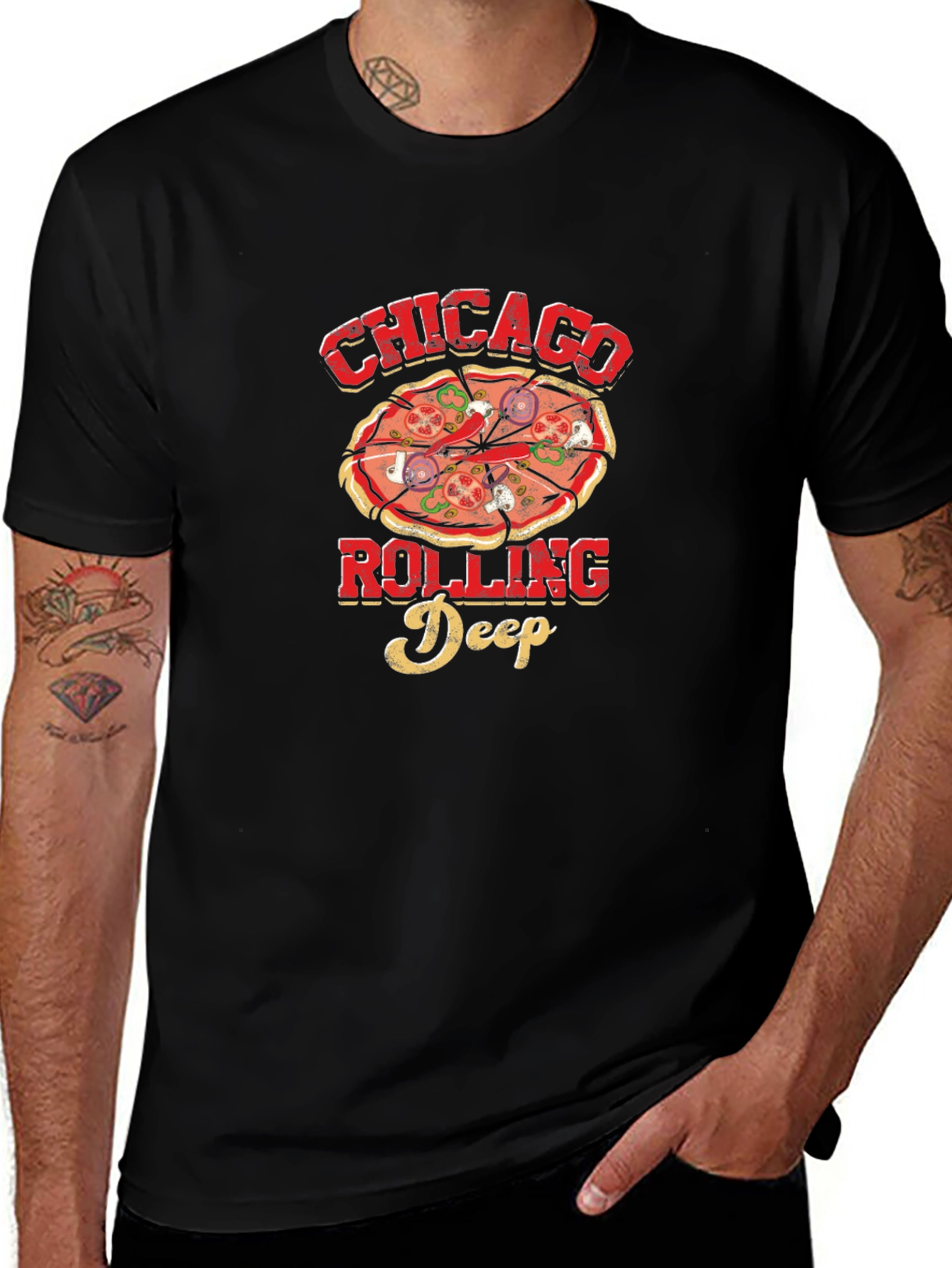 Chicago Rolling Deep Pizza Graphic T-Shirt