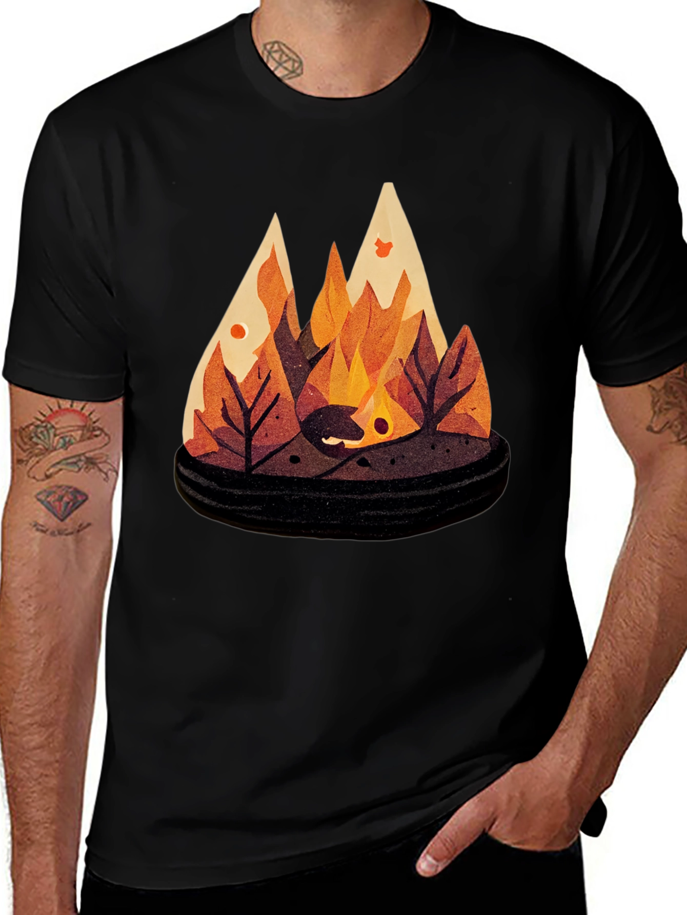 Autumn Campfire Graphic Tee - Black