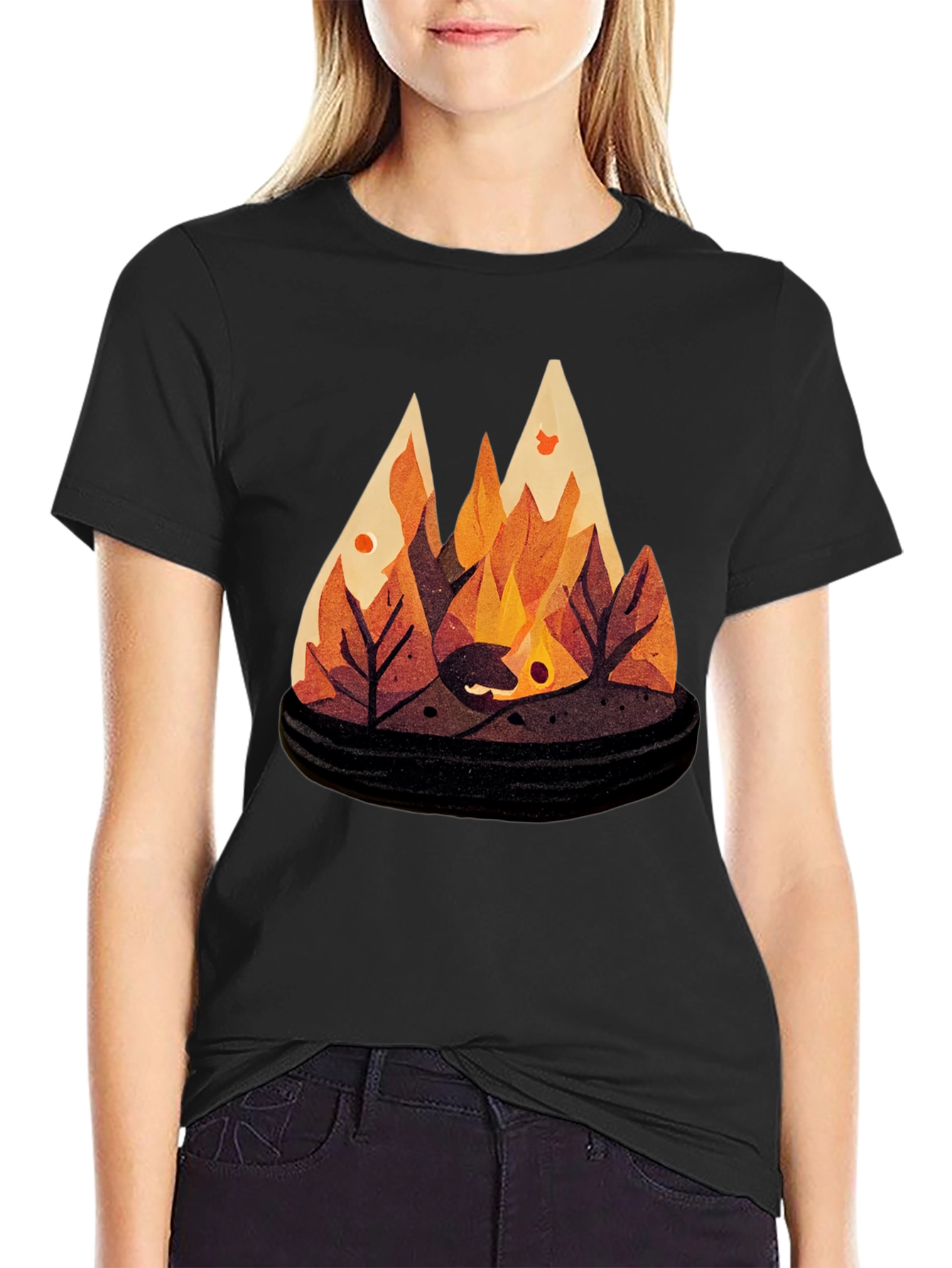 Autumn Campfire Graphic Tee - Black